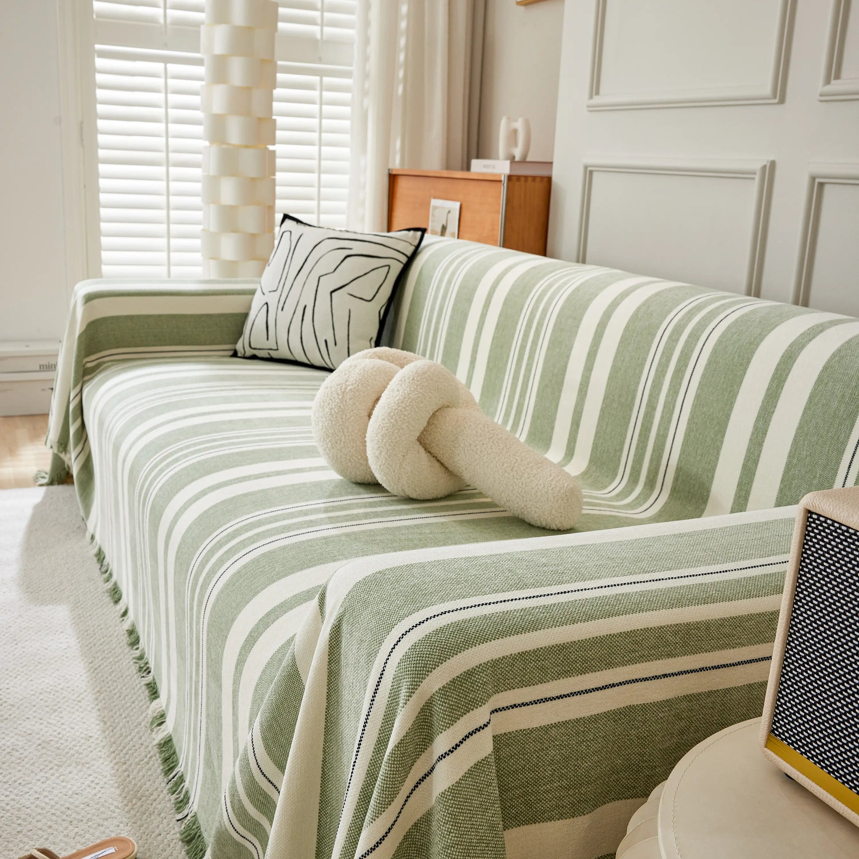 Striped Chenille Sofa Slipcover Throw, Soft Thick Washable Couch Cover Blanket - Ornate Home