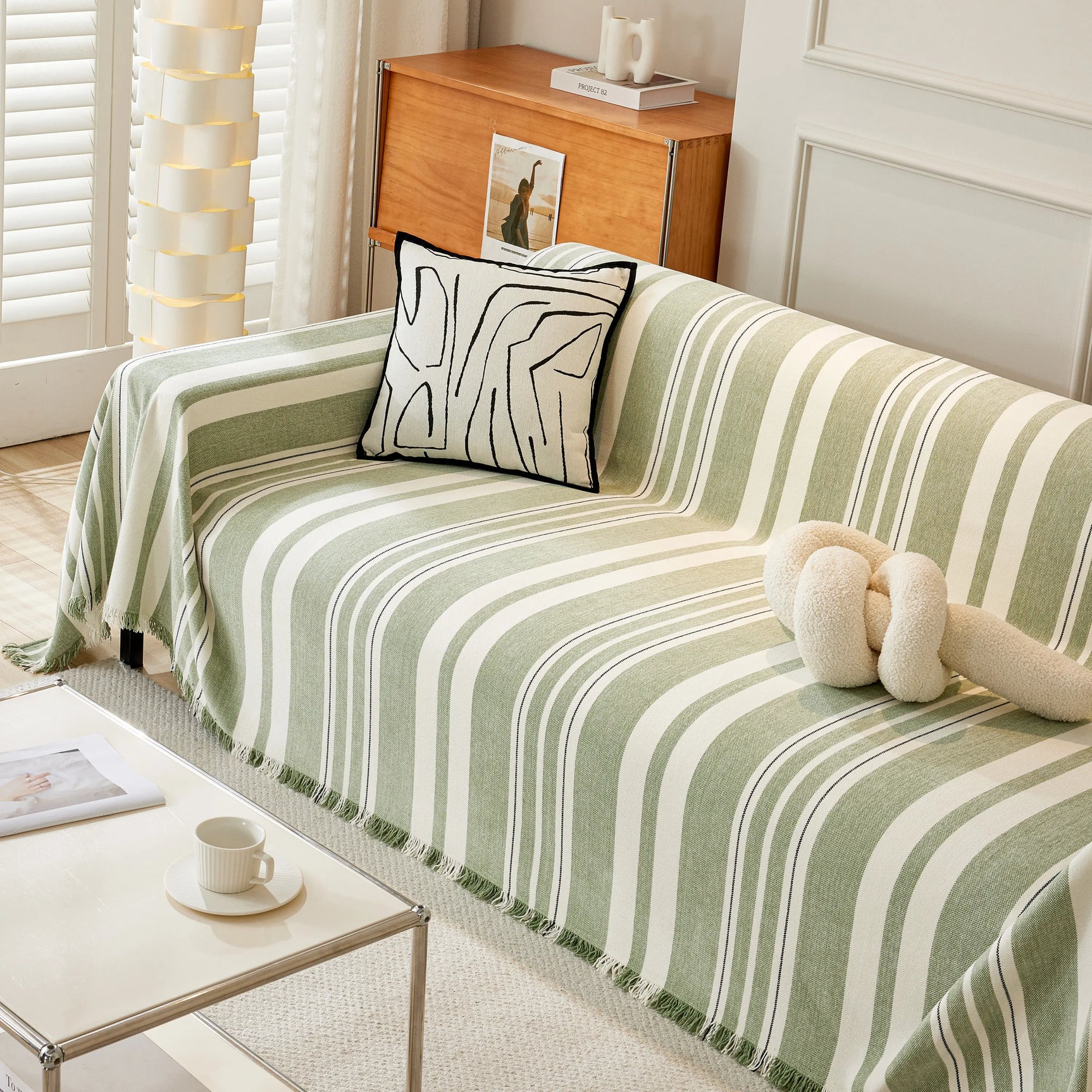 Striped Chenille Sofa Slipcover Throw, Soft Thick Washable Couch Cover Blanket - Ornate Home