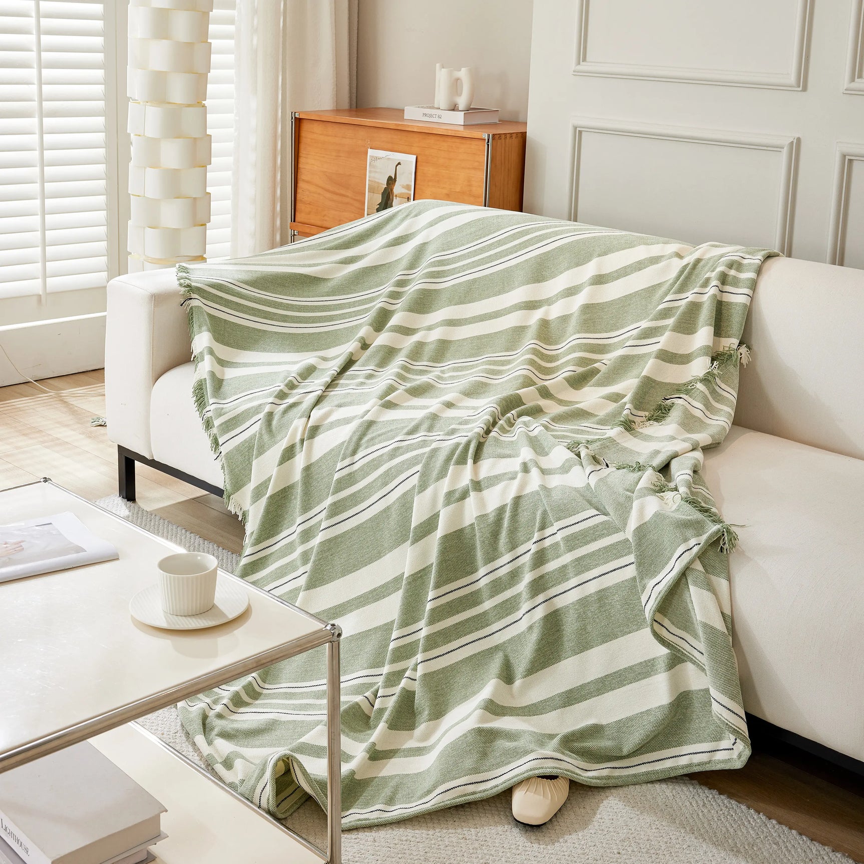 Striped Chenille Sofa Slipcover Throw, Soft Thick Washable Couch Cover Blanket - Ornate Home