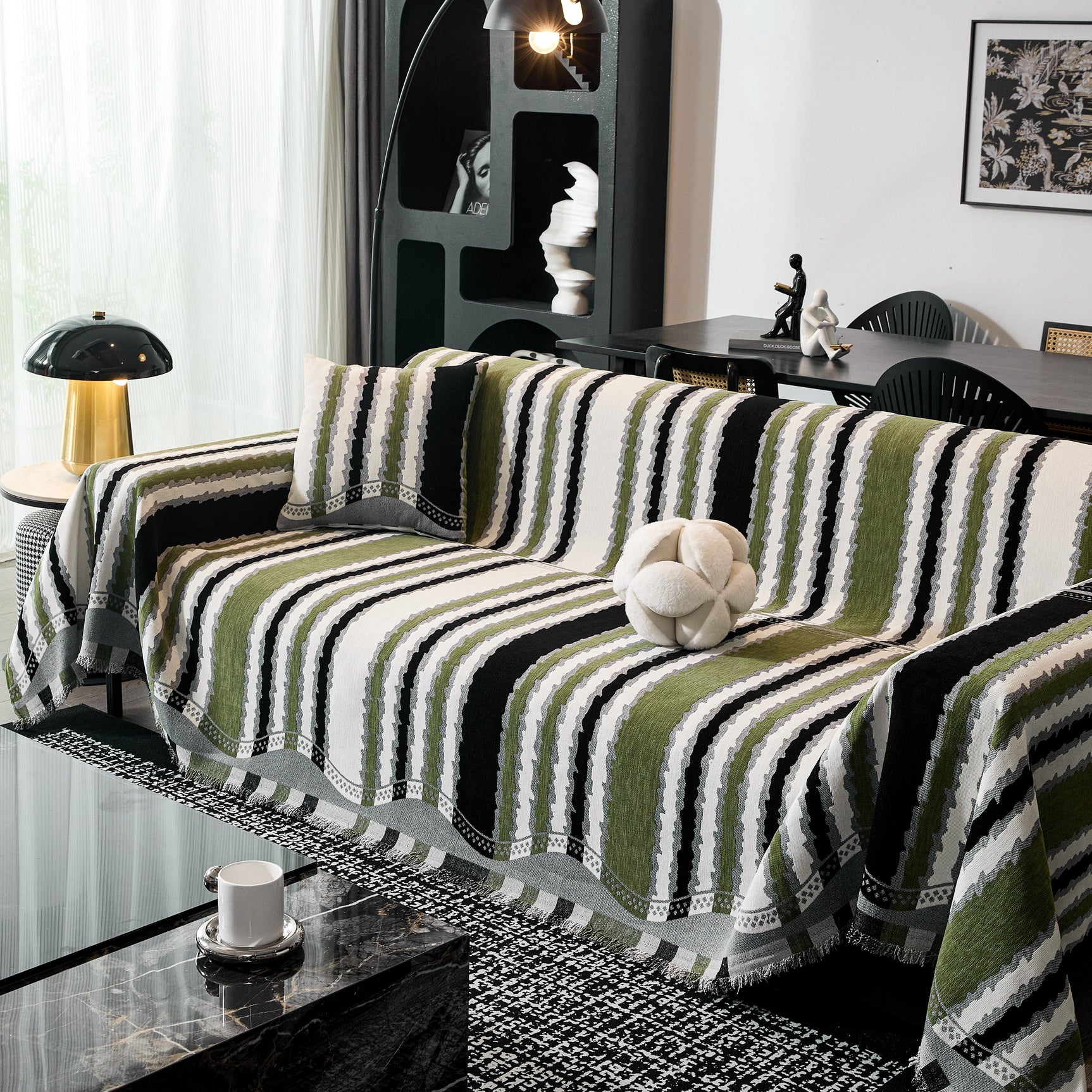 Striped Chenille Sofa Throw Covers, Boho Style Cozy Couch Protector Blanket - Ornate Home