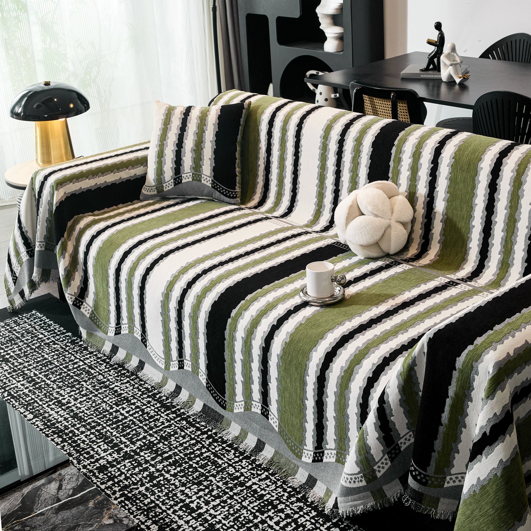 Striped Chenille Sofa Throw Covers, Boho Style Cozy Couch Protector Blanket - Ornate Home