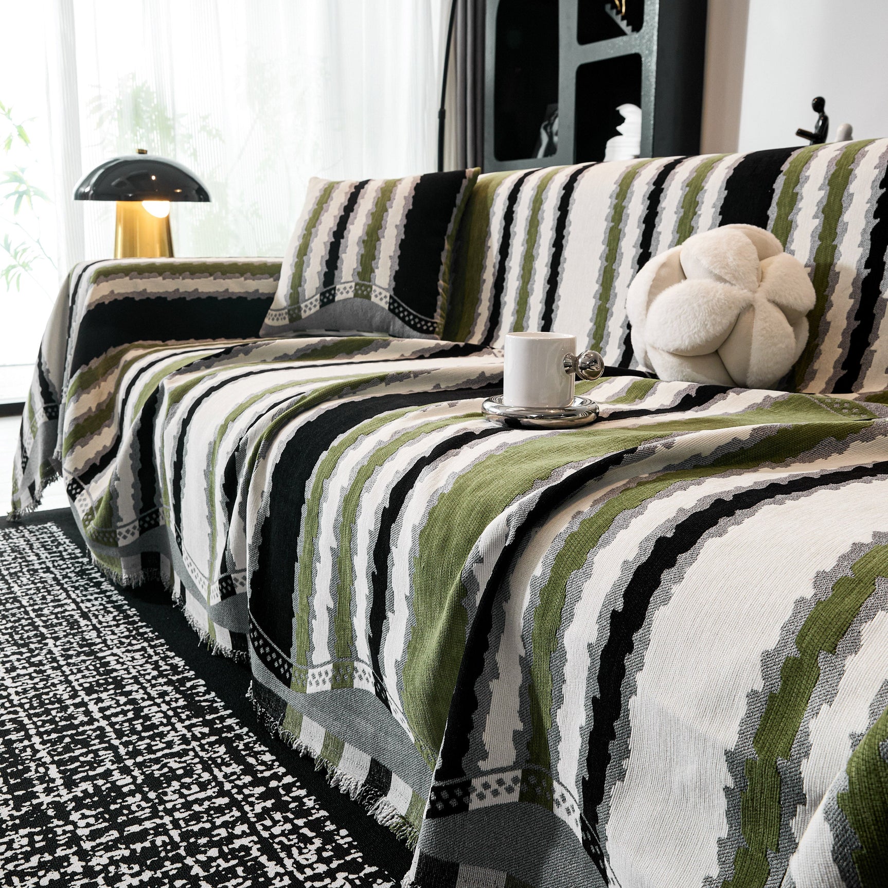 Striped Chenille Sofa Throw Covers, Boho Style Cozy Couch Protector Blanket - Ornate Home