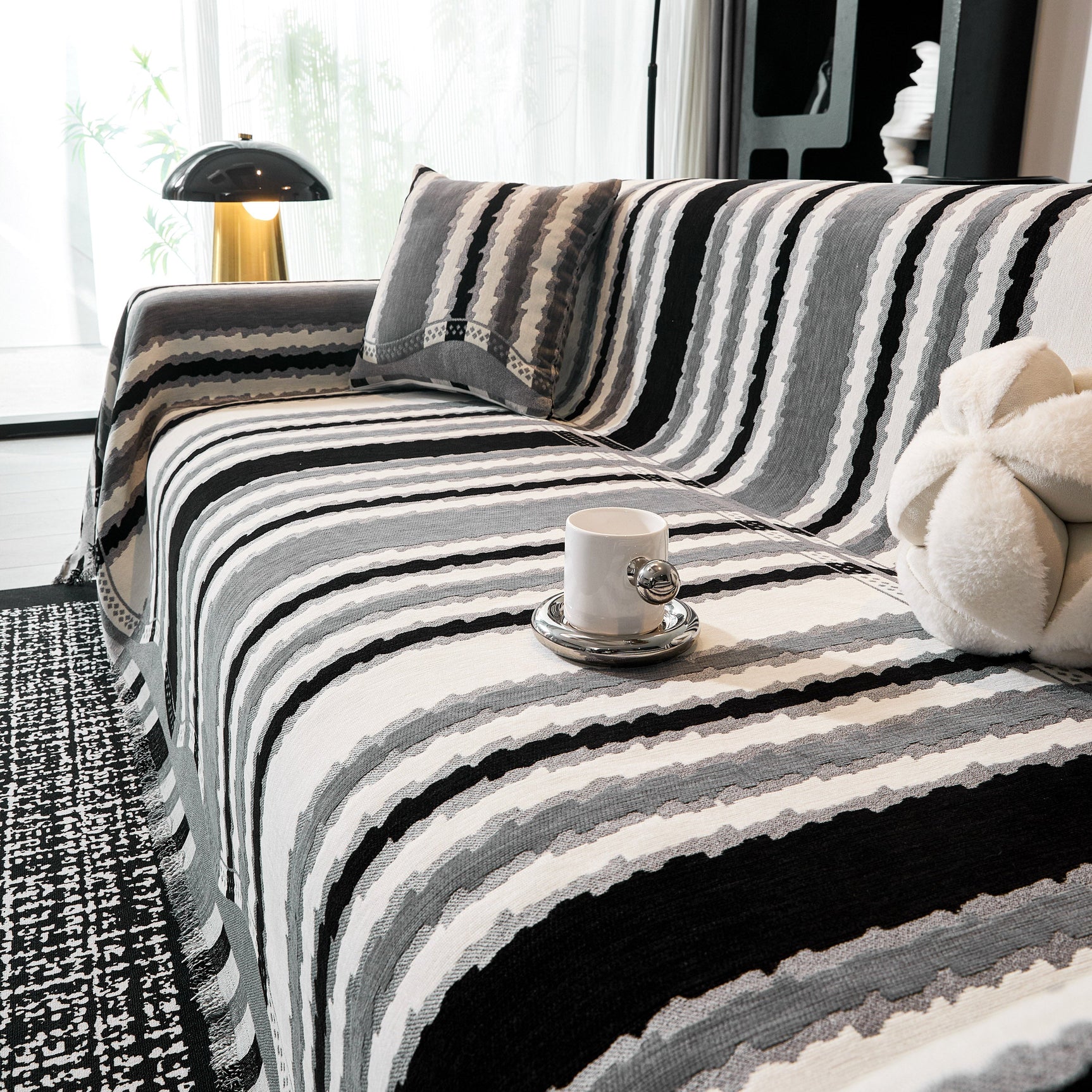 Striped Chenille Sofa Throw Covers, Boho Style Cozy Couch Protector Blanket - Ornate Home