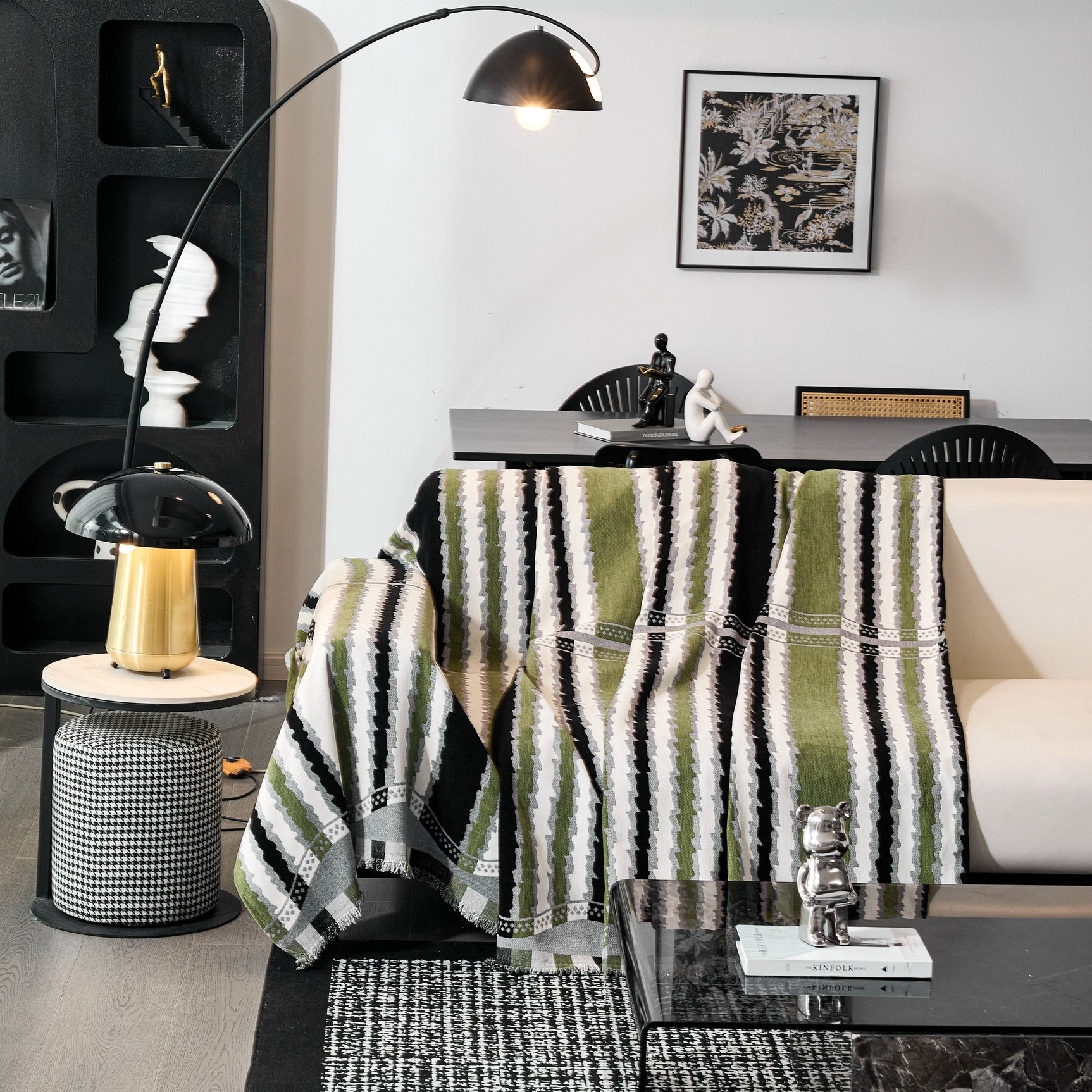 Striped Chenille Sofa Throw Covers, Boho Style Cozy Couch Protector Blanket - Ornate Home