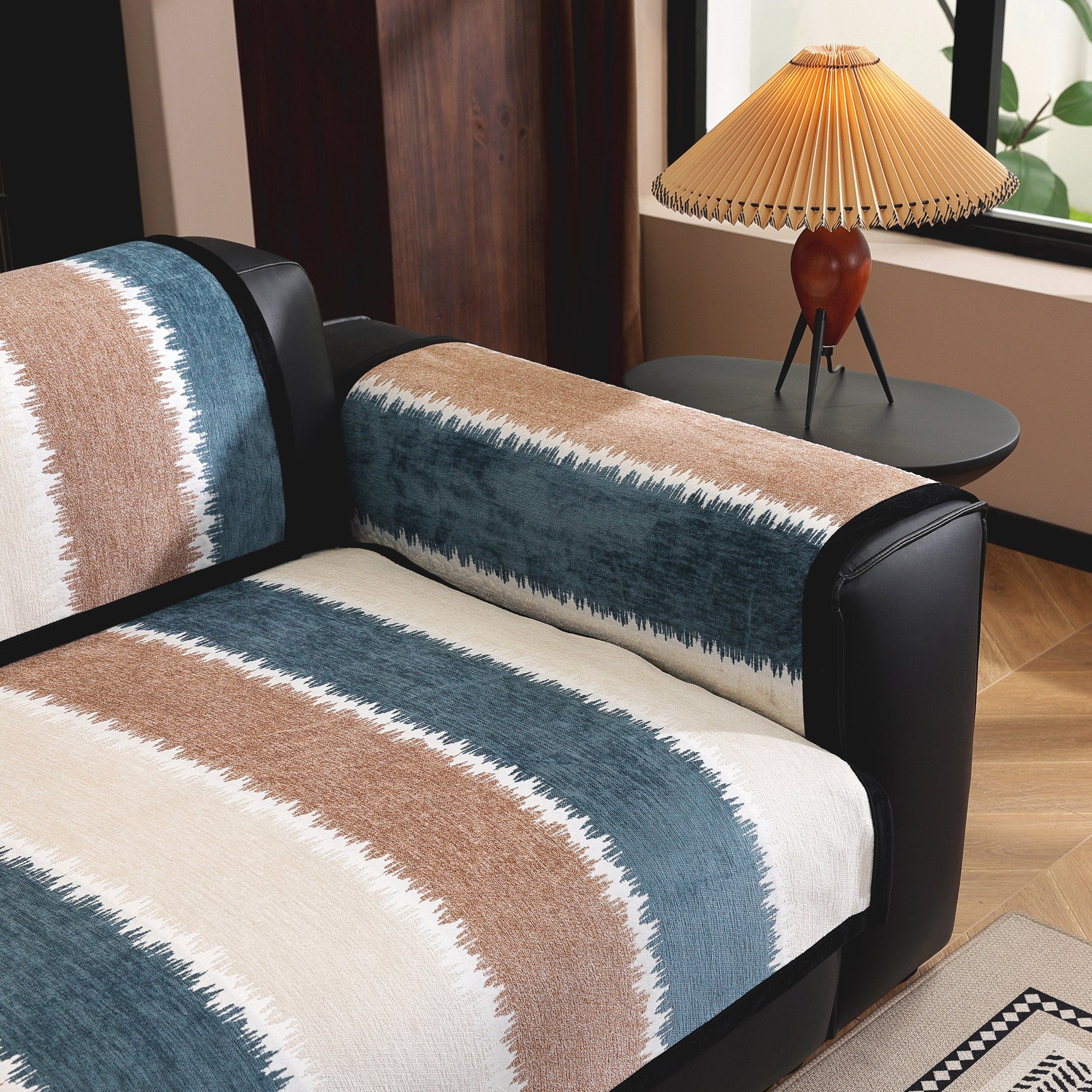 Striped Colorblock Non-Slip Sectional Couch Covers, Chenille Sofa Protector Cover - Ornate Home