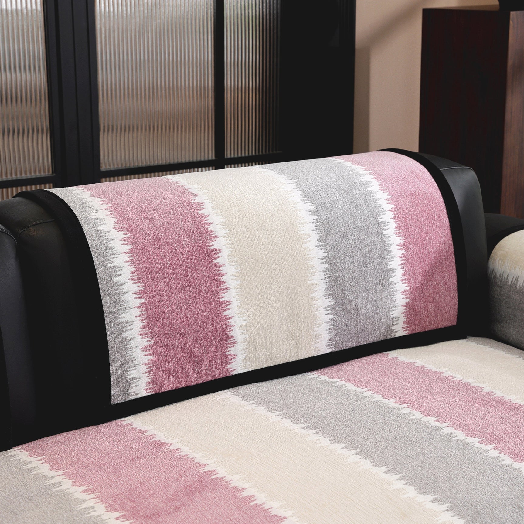 Striped Colorblock Non-Slip Sectional Couch Covers, Chenille Sofa Protector Cover - Ornate Home
