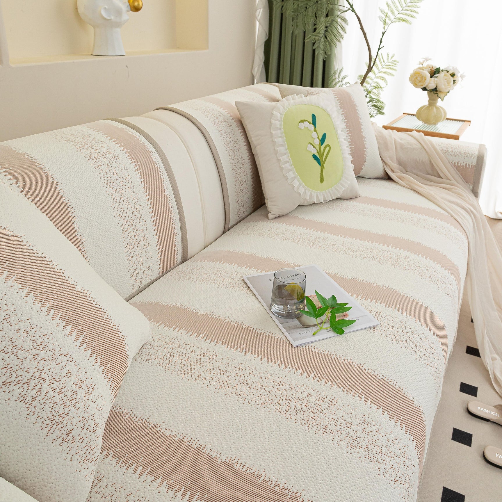 Striped Non-Slip Cooling Couch Cover, Summer Couch Pads for Seat Back Armrest - Ornate Home