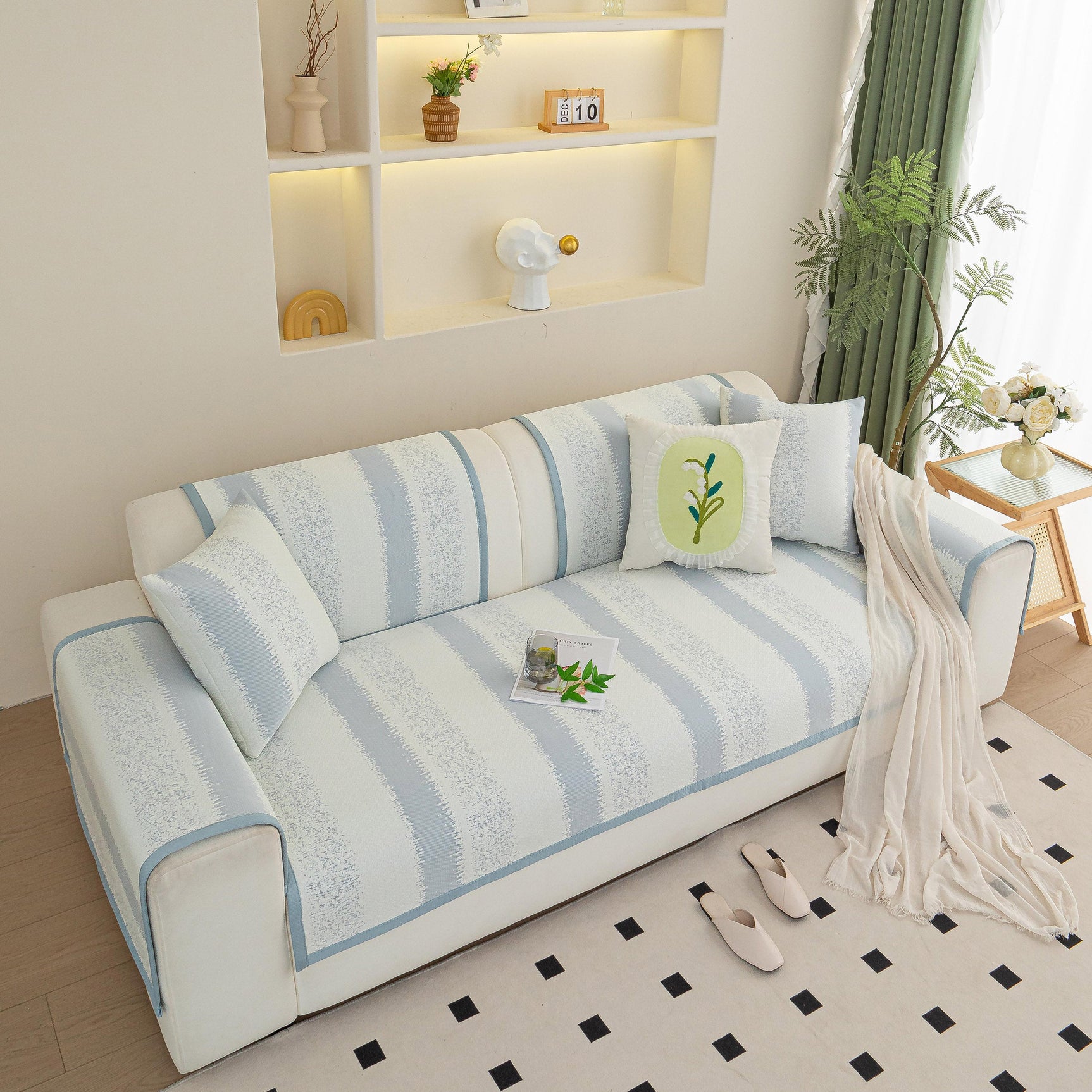 Striped Non-Slip Cooling Couch Cover, Summer Couch Pads for Seat Back Armrest - Ornate Home