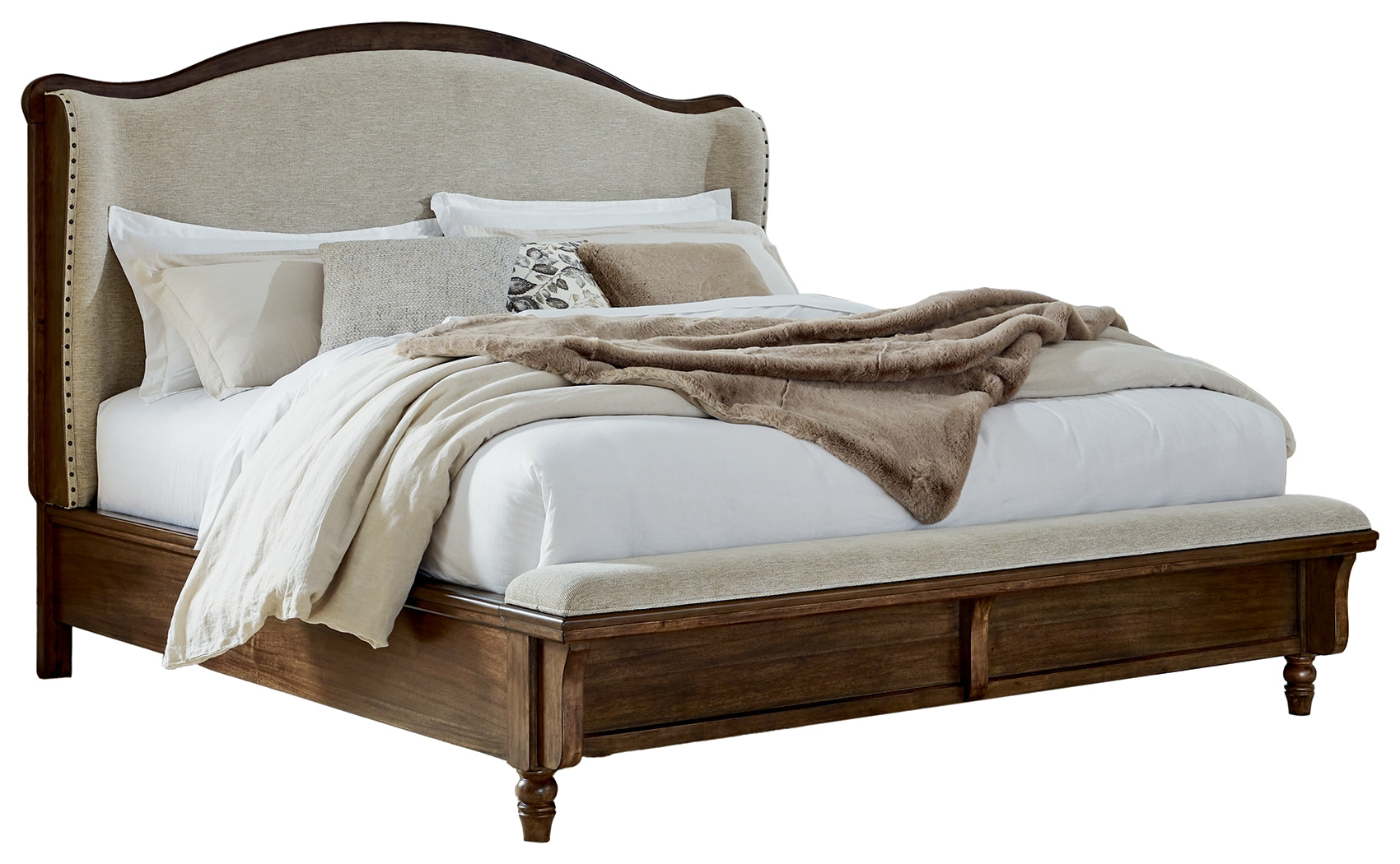 Sturlayne Brown Queen Upholstered Panel Bed & Dresser & Mirror (Online Special Price) - Ornate Home
