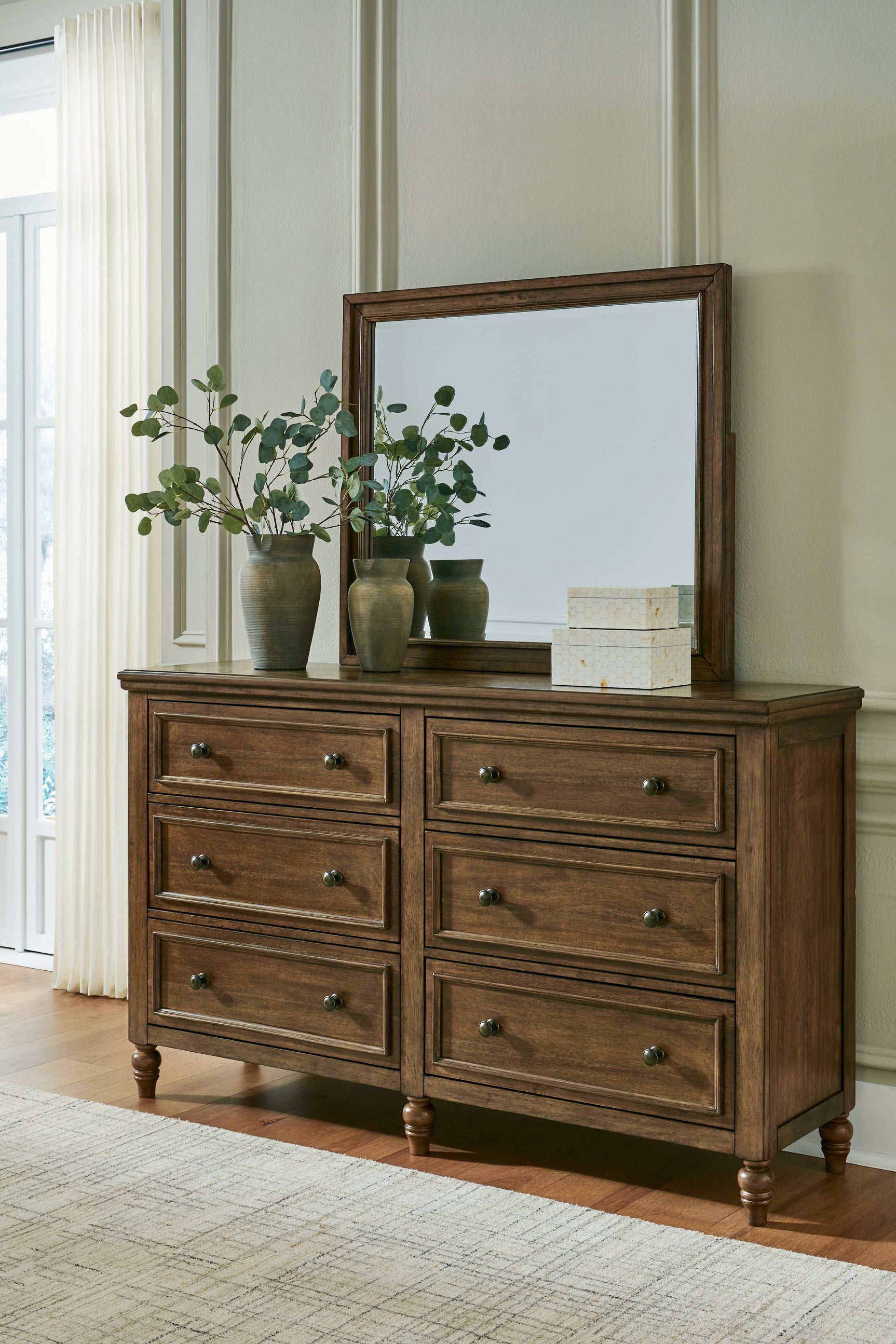 Sturlayne Brown Queen Upholstered Panel Bed & Dresser & Mirror (Online Special Price) - Ornate Home