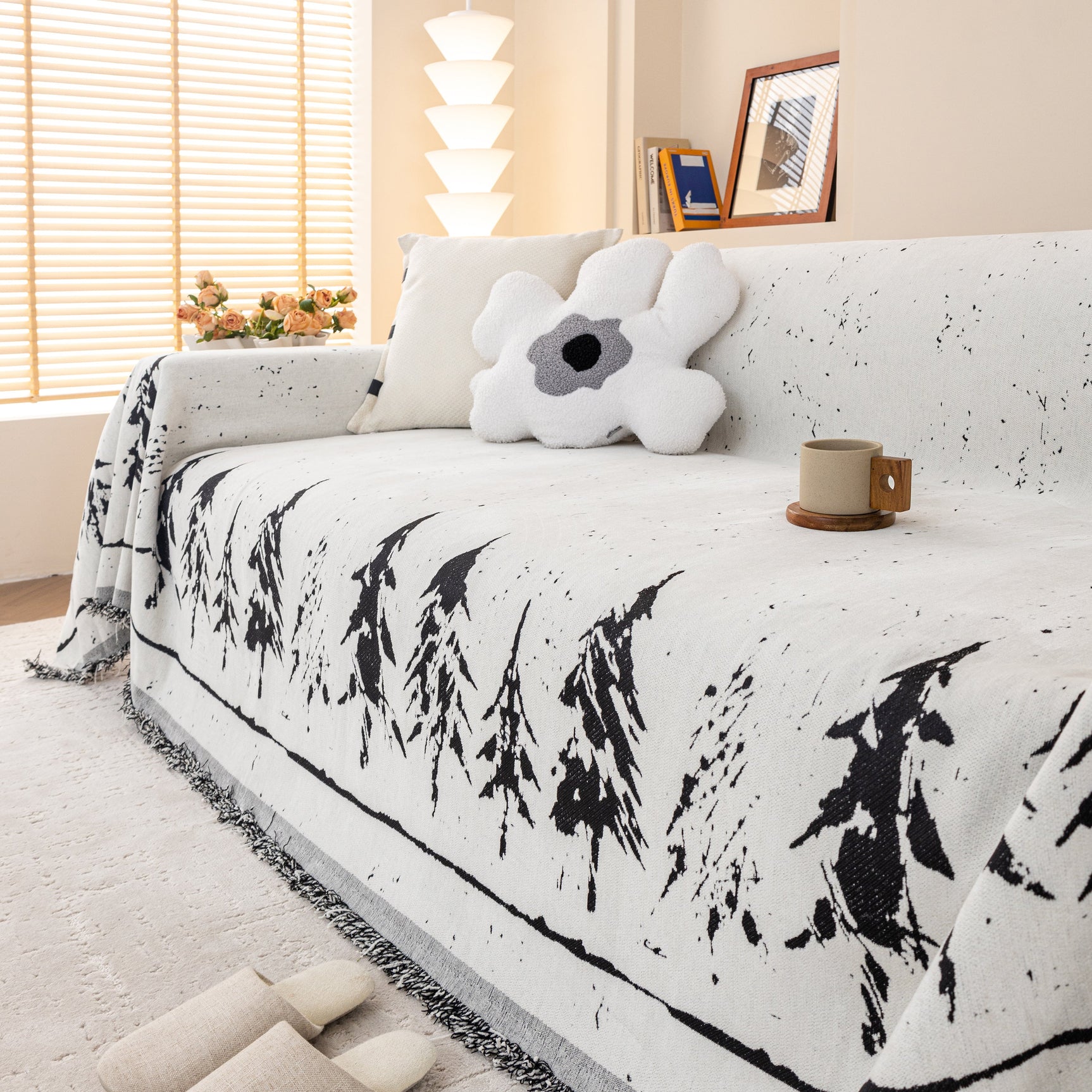 Stylish Chenille Pine Tree Couch Cover Blanket on Sectional Sofa, Universal Cat Proof Furniture Covers - Ornate Home