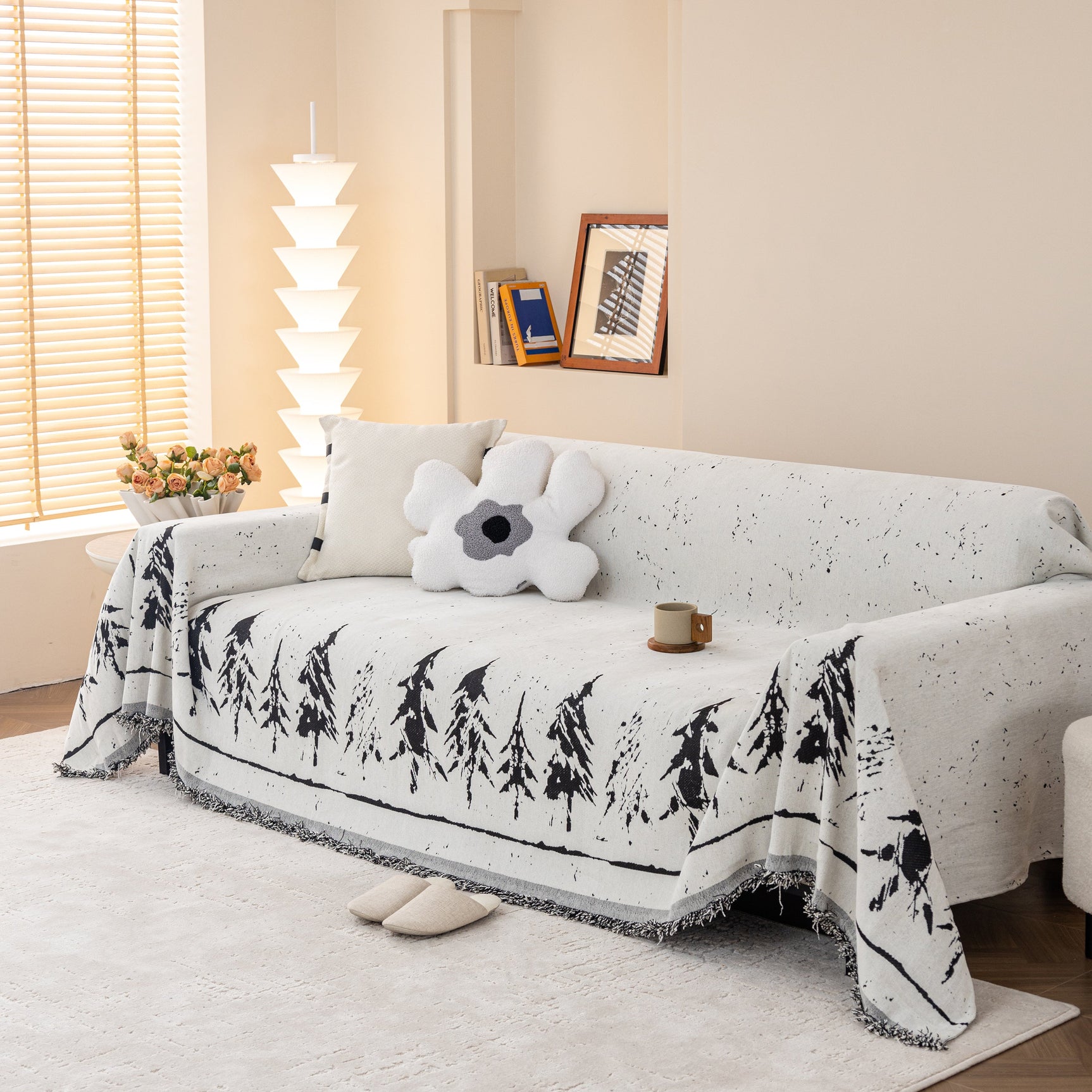Stylish Chenille Pine Tree Couch Cover Blanket on Sectional Sofa, Universal Cat Proof Furniture Covers - Ornate Home