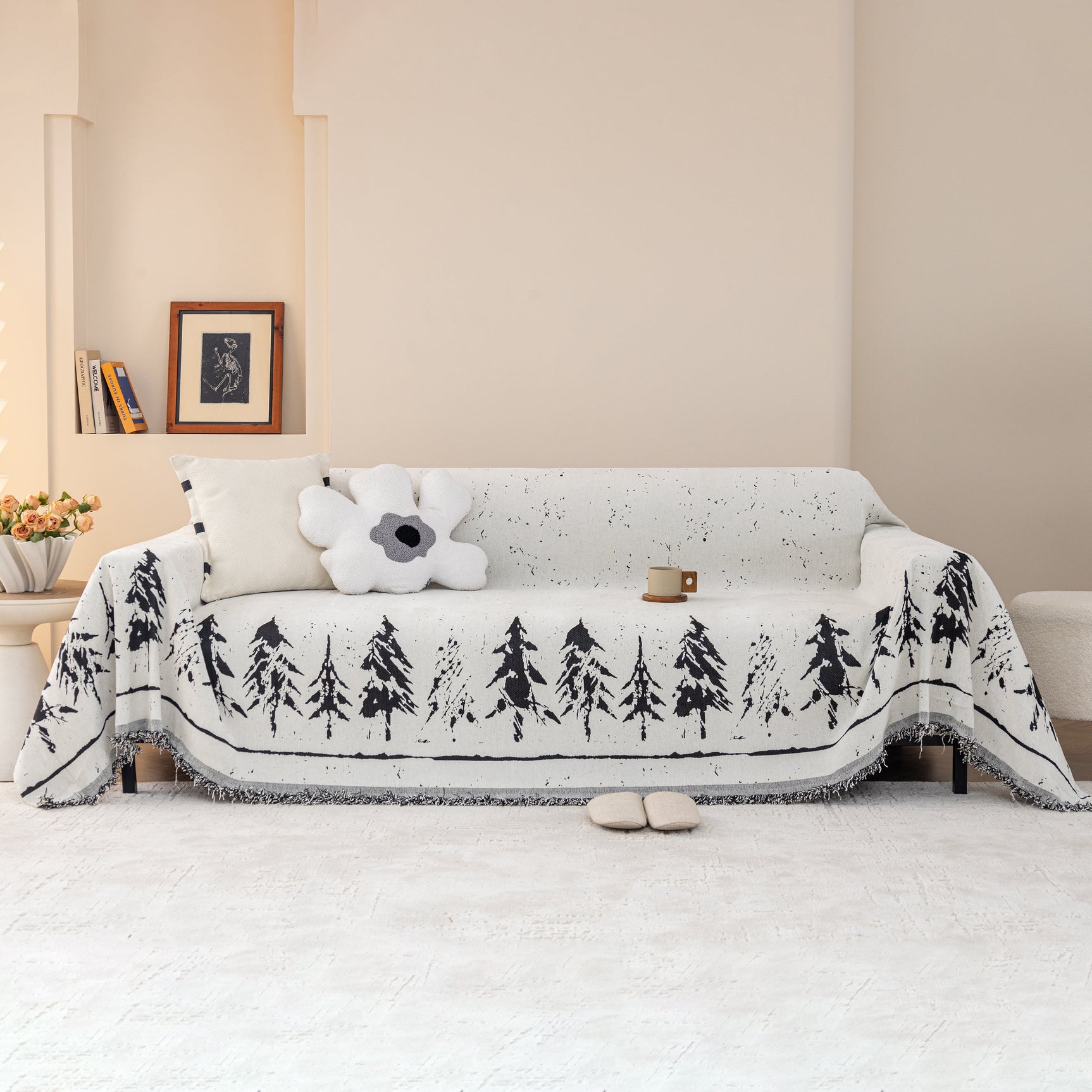 Stylish Chenille Pine Tree Couch Cover Blanket on Sectional Sofa, Universal Cat Proof Furniture Covers - Ornate Home