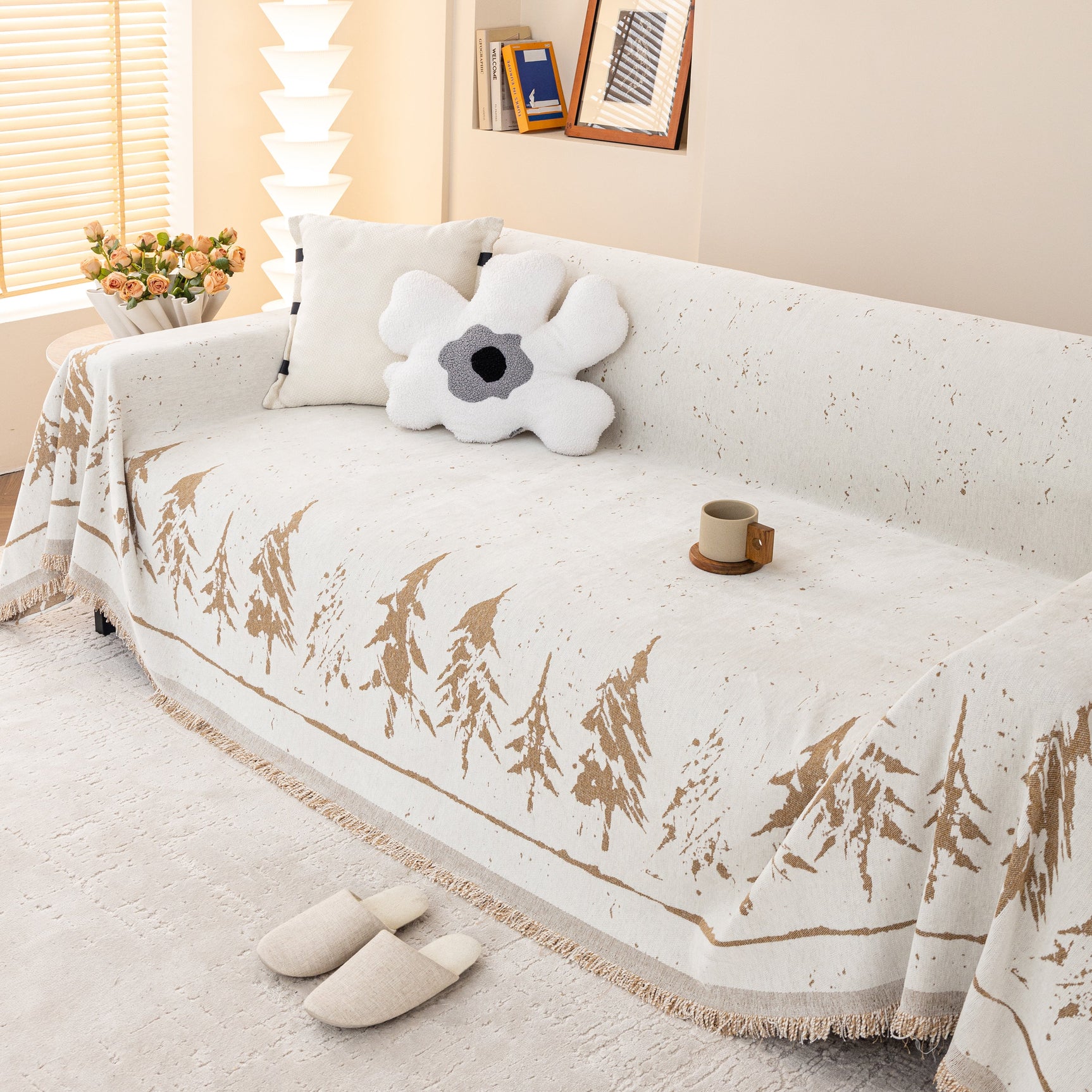 Stylish Chenille Pine Tree Couch Cover Blanket on Sectional Sofa, Universal Cat Proof Furniture Covers - Ornate Home