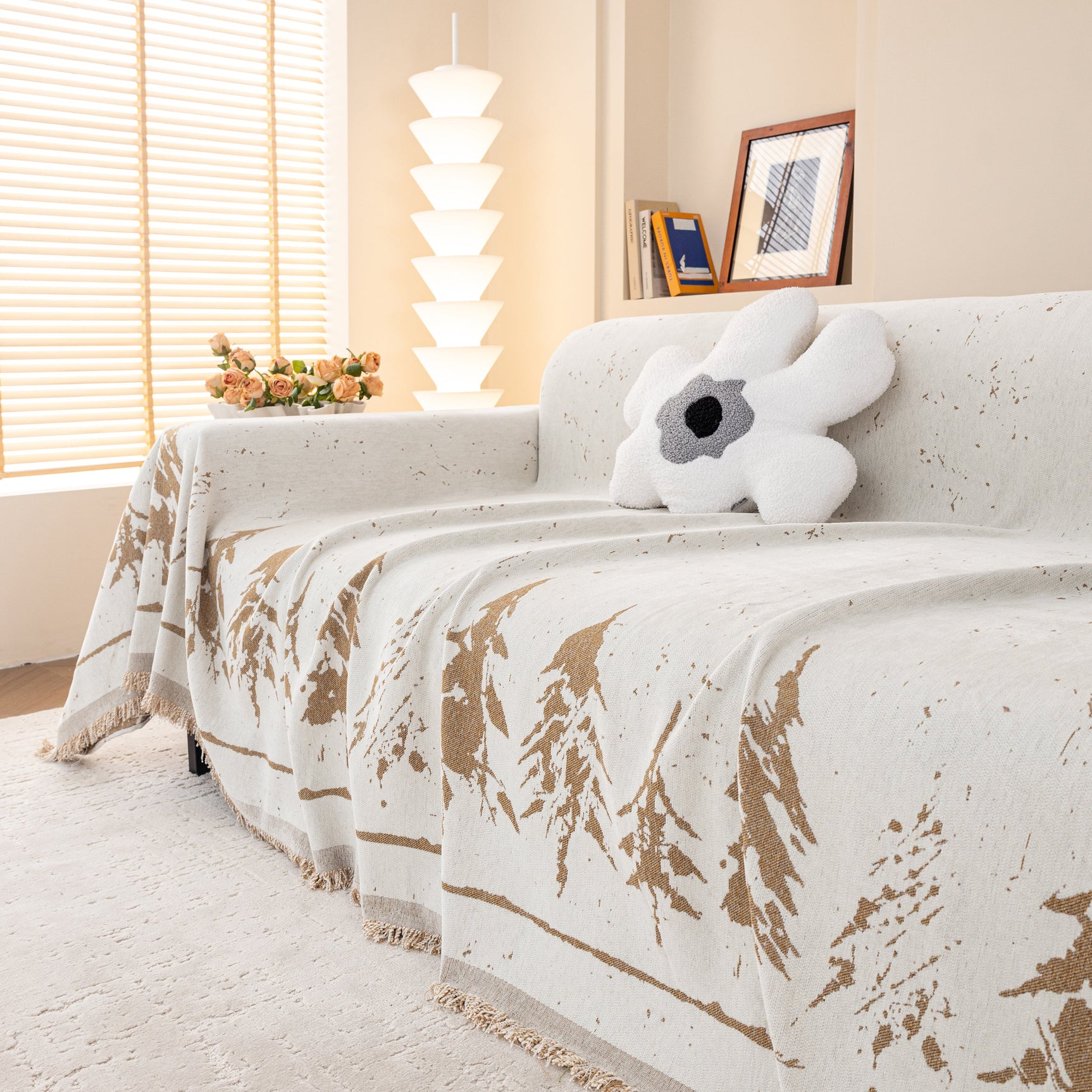 Stylish Chenille Pine Tree Couch Cover Blanket on Sectional Sofa, Universal Cat Proof Furniture Covers - Ornate Home