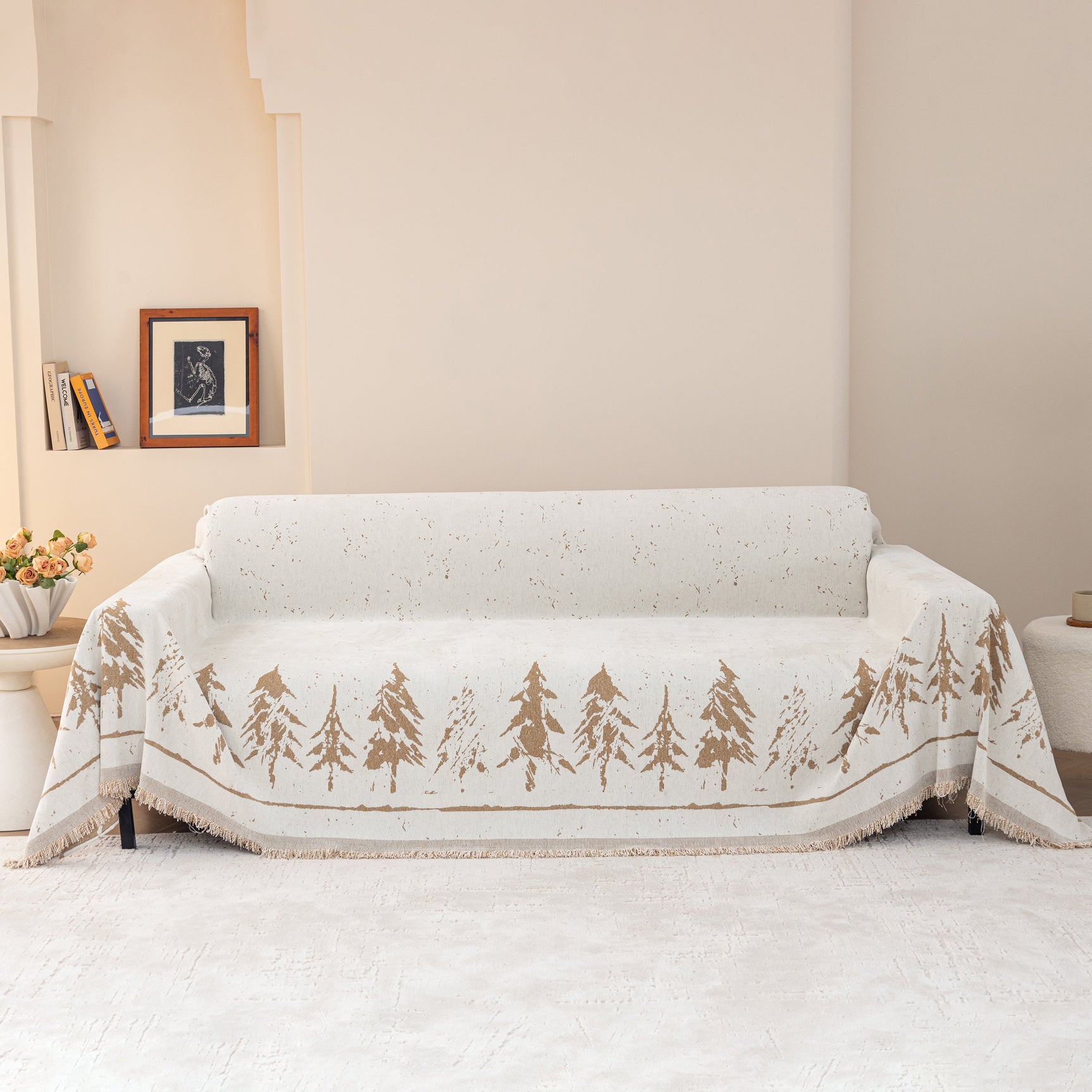 Stylish Chenille Pine Tree Couch Cover Blanket on Sectional Sofa, Universal Cat Proof Furniture Covers - Ornate Home