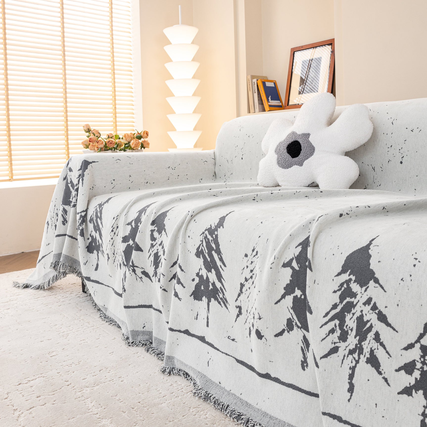 Stylish Chenille Pine Tree Couch Cover Blanket on Sectional Sofa, Universal Cat Proof Furniture Covers - Ornate Home