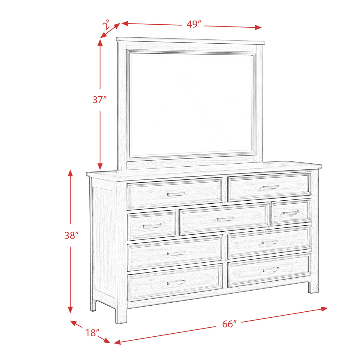 Sullivan Drift Grey Dresser & Mirror Set