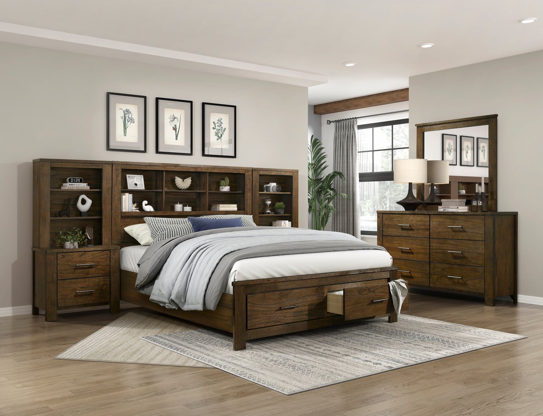 Sullivan Wire-Brushed Oak 4-Piece Queen Bedroom Set - Ornate Home
