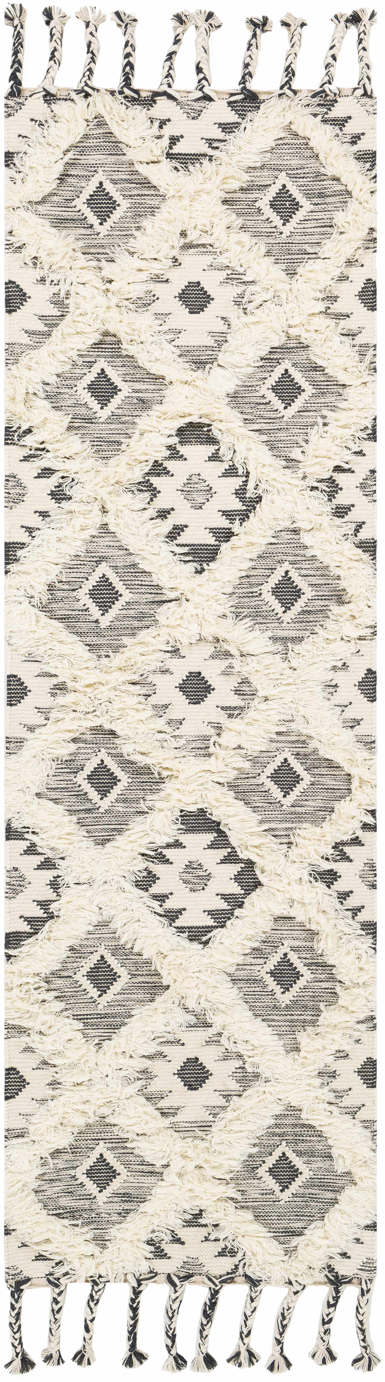 Sultan Charcoal/Beige Tribal Tassel Wool Rug - Clearance - Ornate Home