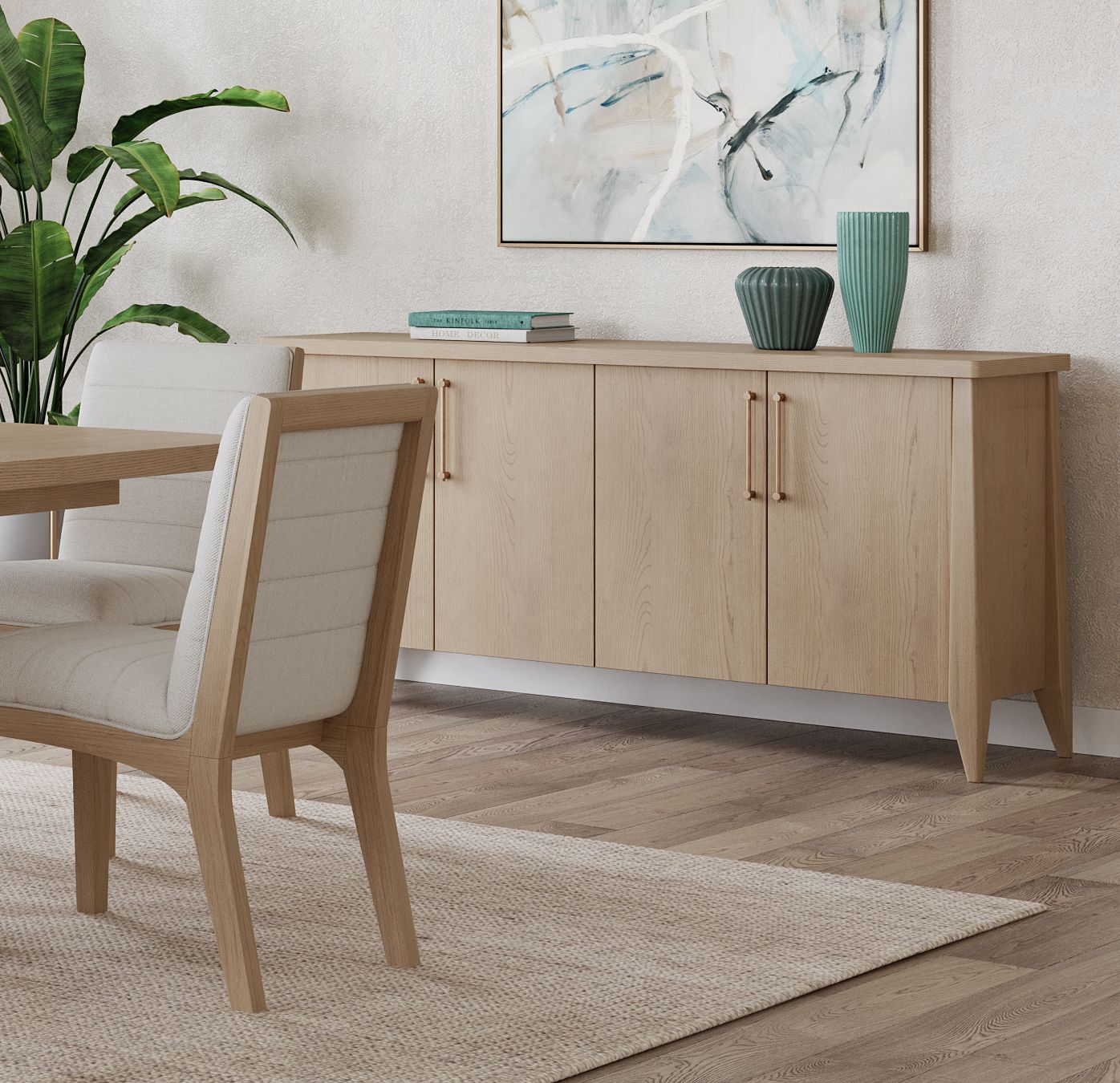 Sumire Four Door Ash Wood Sideboard in Ginger - Ornate Home