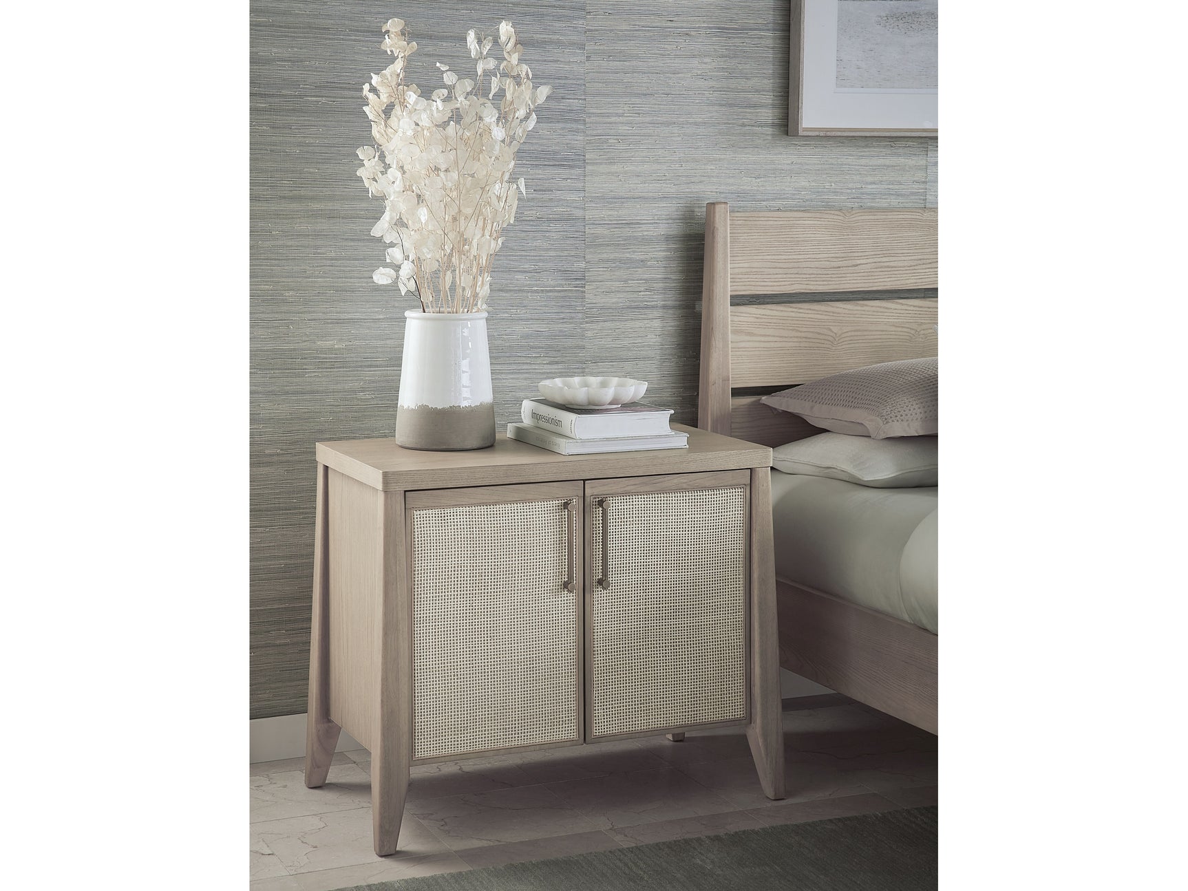 Sumire Ginger/Natural Cane Two Door Ash Wood Bachelor Chest - Ornate Home