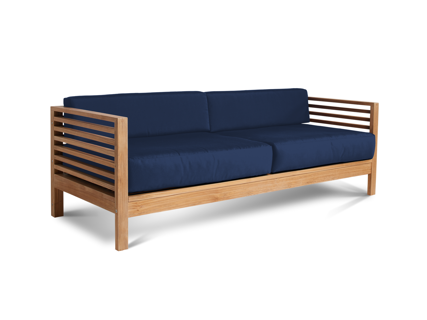 Summer 5-Piece Teak Navy Outdoor Patio Deep Seating Set with Subrella Navy Cushion - Ornate Home