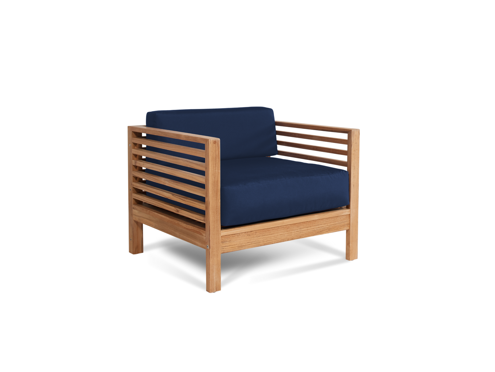 Summer 5-Piece Teak Navy Outdoor Patio Deep Seating Set with Subrella Navy Cushion - Ornate Home