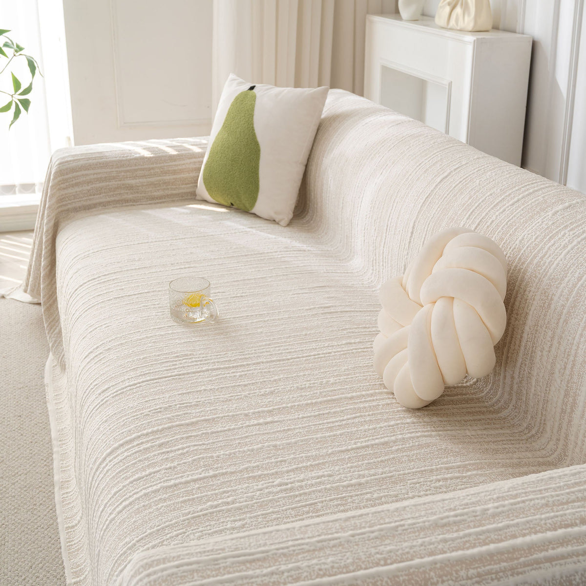 Summer Cooling Ice Silk Sofa Cover, Textured Stripe Soft Breathable Couch Throw Cover - Ornate Home