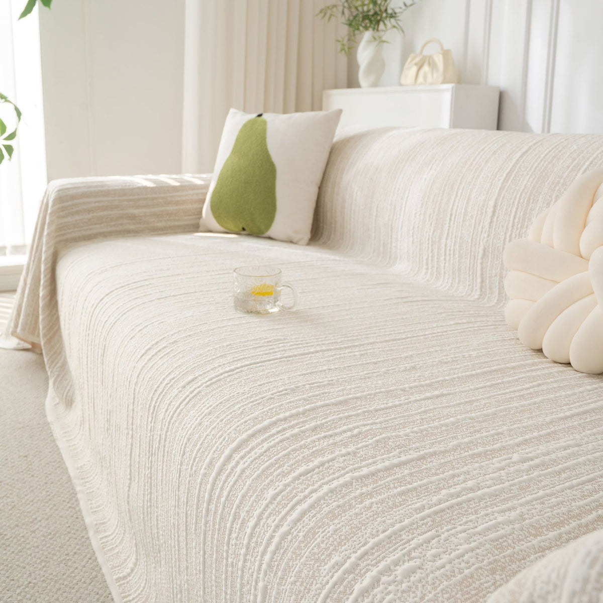 Summer Cooling Ice Silk Sofa Cover, Textured Stripe Soft Breathable Couch Throw Cover - Ornate Home