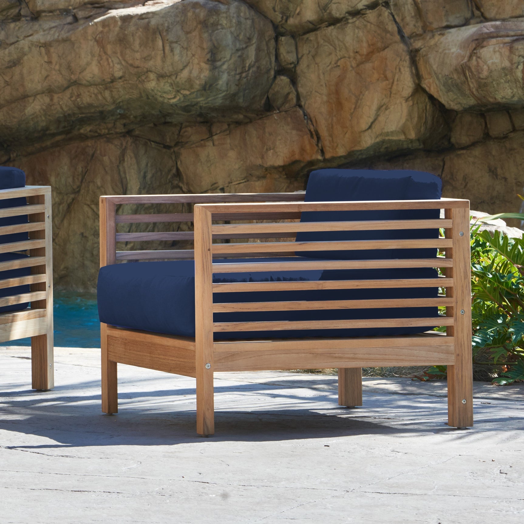 Summer Teak Navy Outdoor Club Chair with Sunbrella® Cushion - Ornate Home