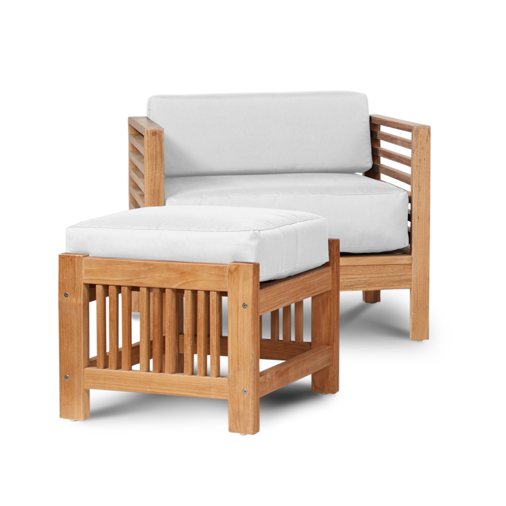 Summer Teak White Outdoor Ottoman with Sunbrella® Cushion - Ornate Home