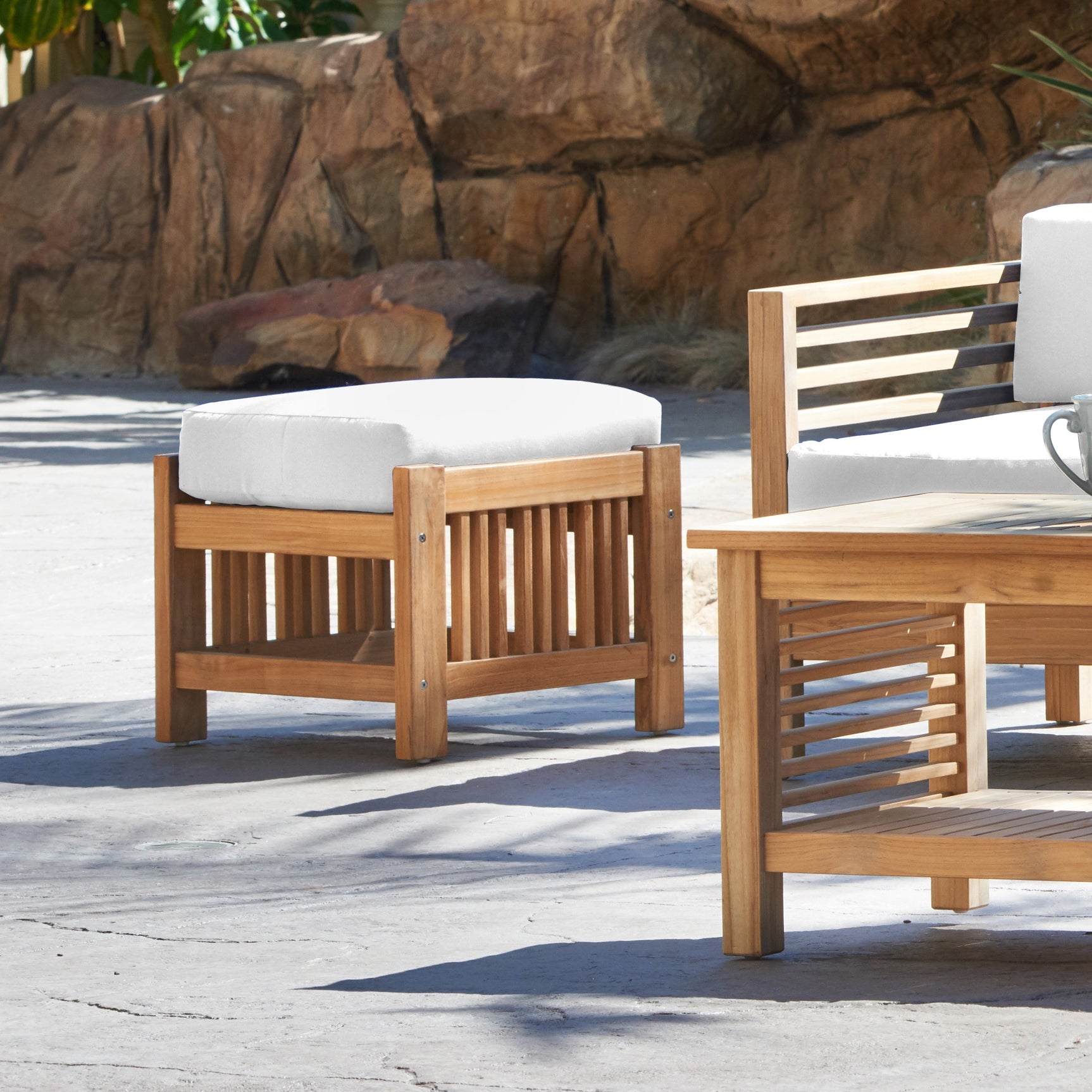 Summer Teak White Outdoor Ottoman with Sunbrella® Cushion - Ornate Home
