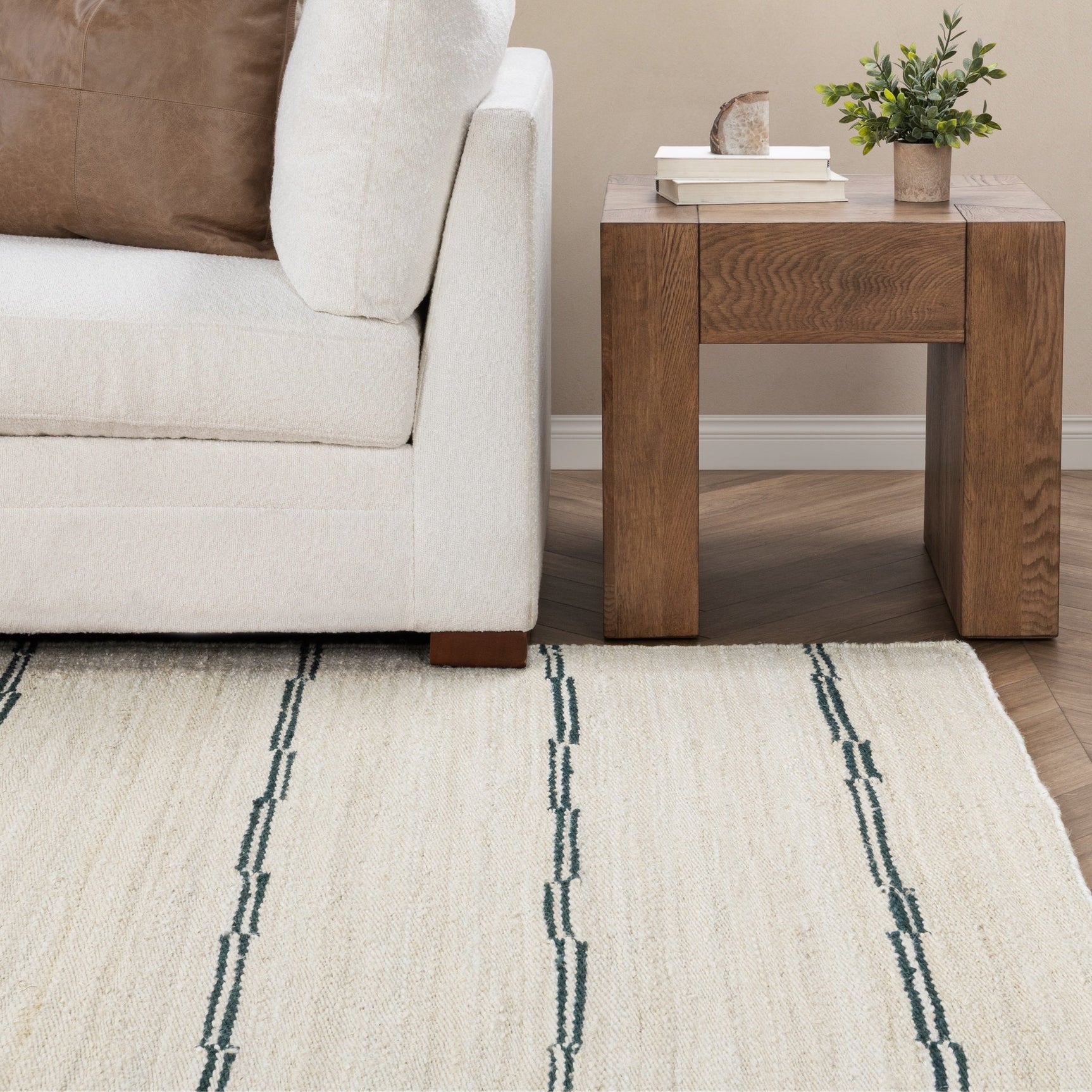 Sunderland Jute Ivory/Dark Blue Stripe Rug - Ornate Home