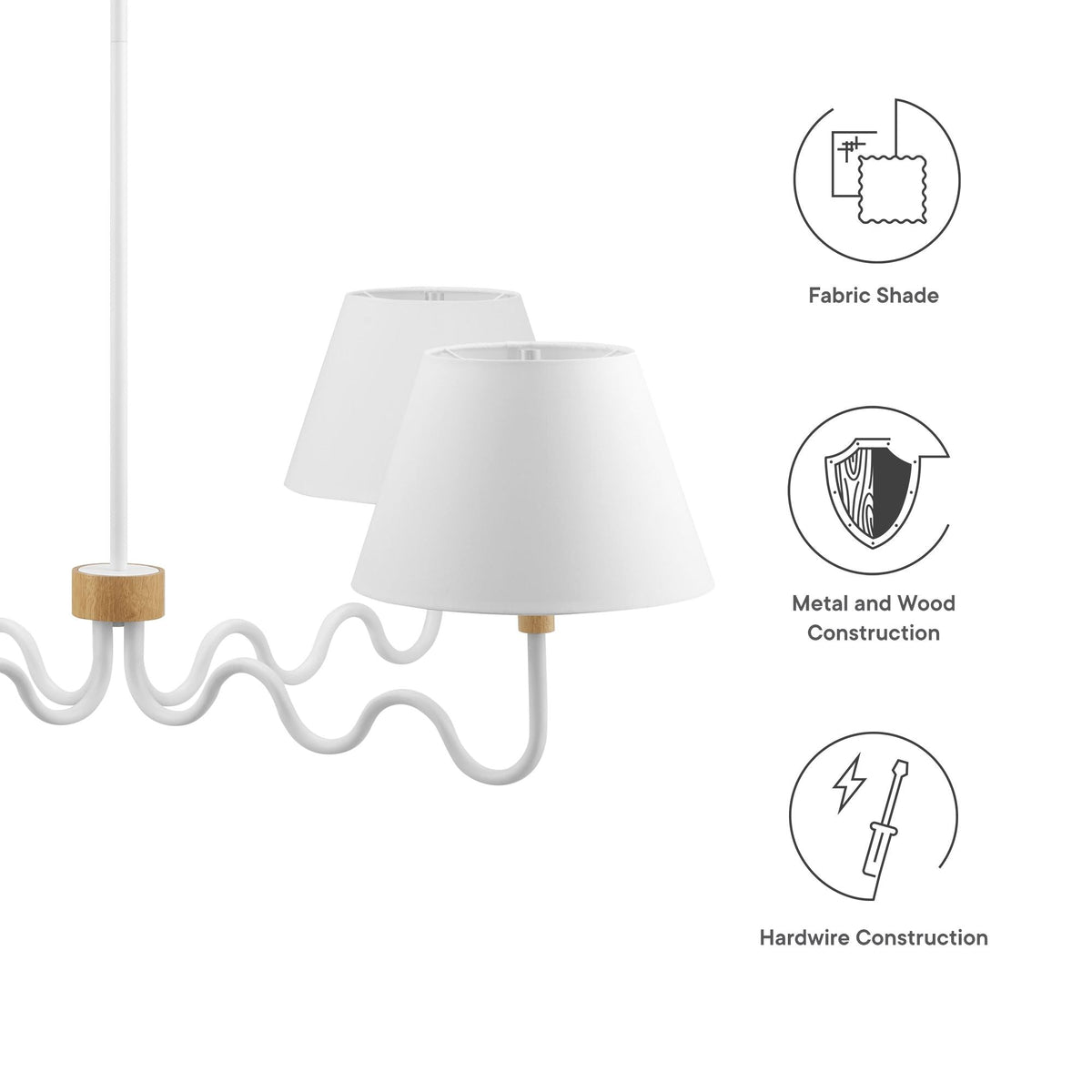 Sunlit Natural/White Squiggle 4-Arm Pendant Light - Ornate Home