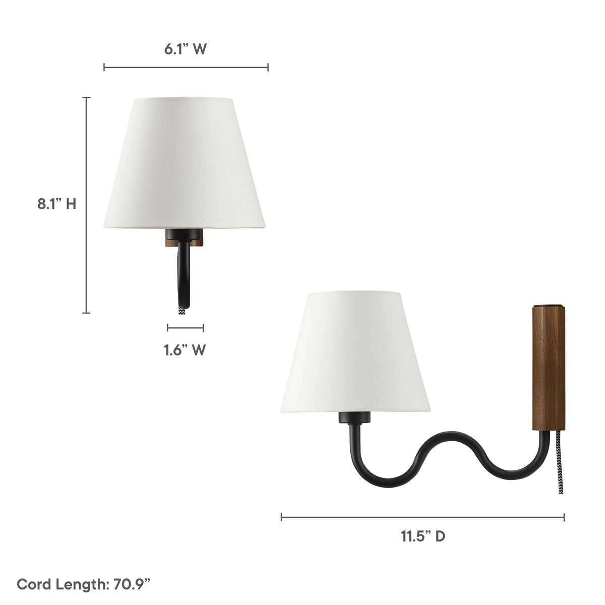 Sunlit Walnut/Black Squiggle Arm Wall Sconce - Ornate Home