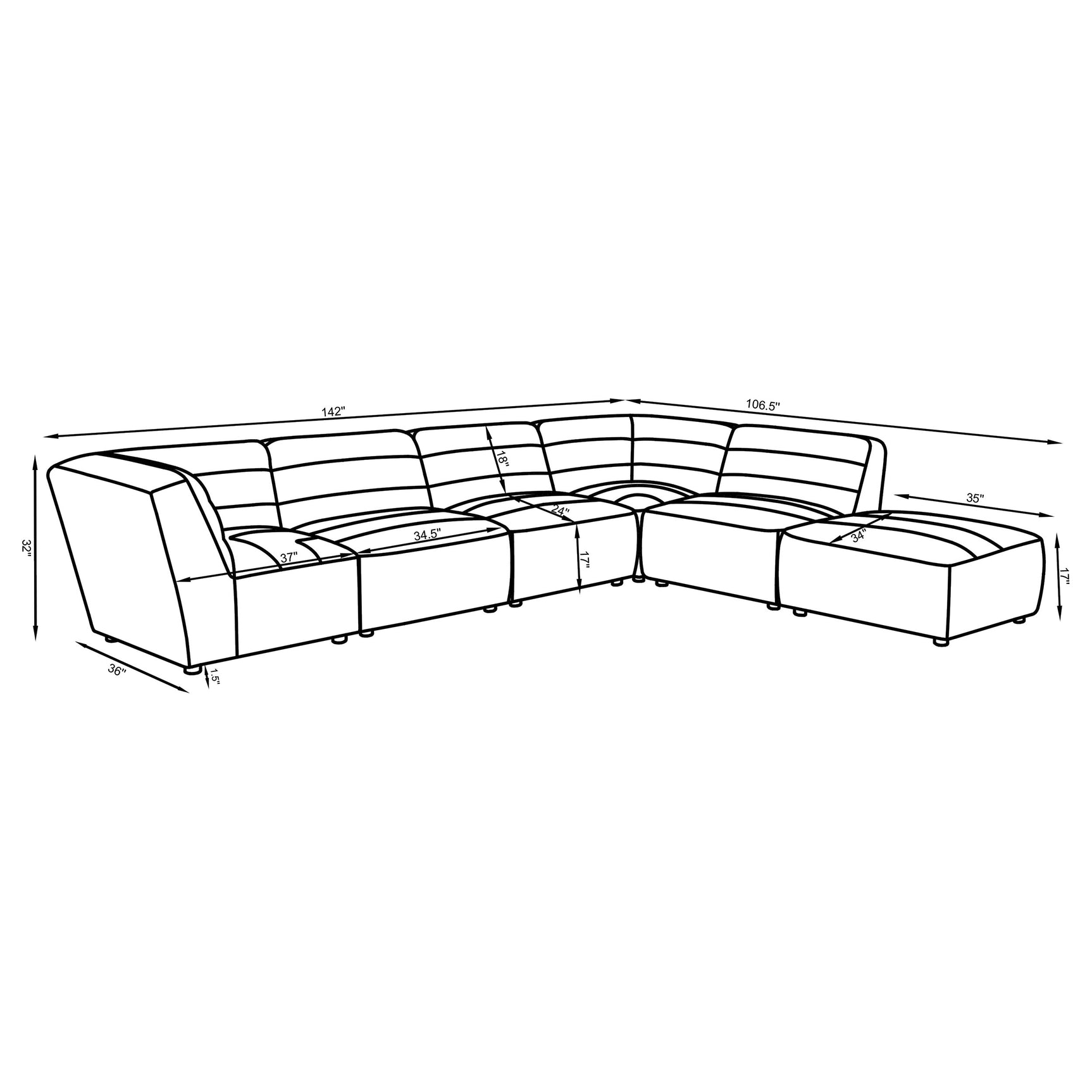 Sunny Charcoal 6pc Modular Sectional Living Room Set - Ornate Home