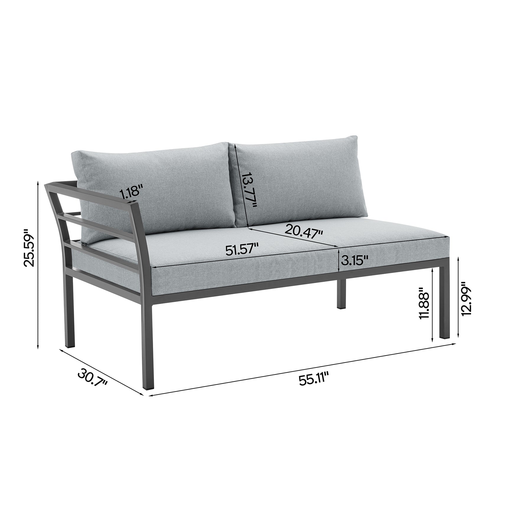 Sunnyside Corner Patio Conversation Set with Table in Grey on Grey - Ornate Home