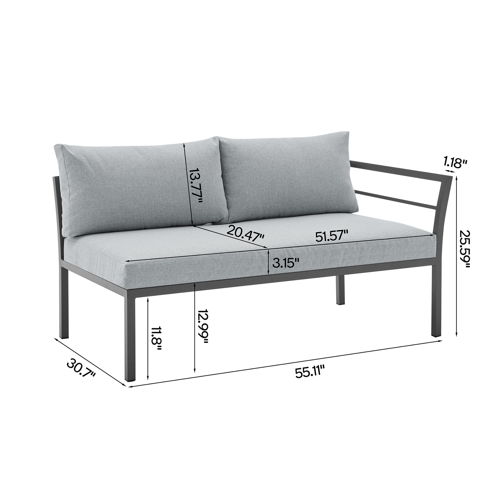 Sunnyside Corner Patio Conversation Set with Table in Grey on Grey - Ornate Home