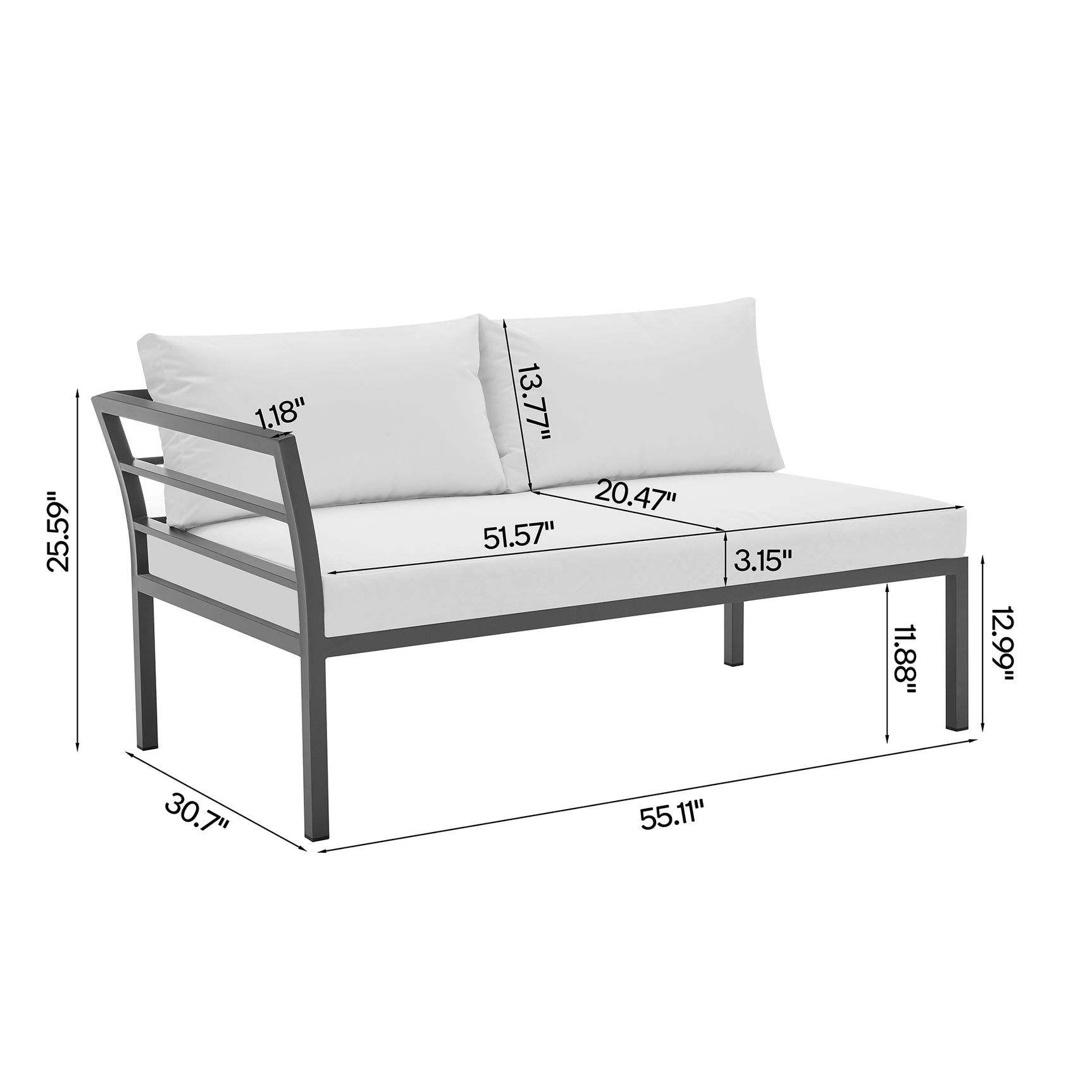 Sunnyside Corner Patio Conversation Set with Table in Grey on White - Ornate Home