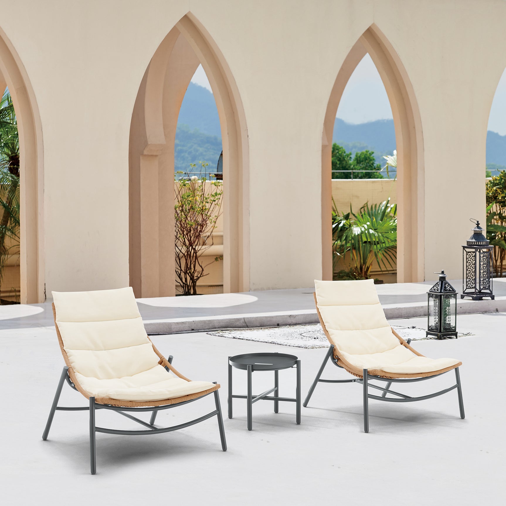 Sunset 3-Piece Patio Conversation Set in Cream - Ornate Home