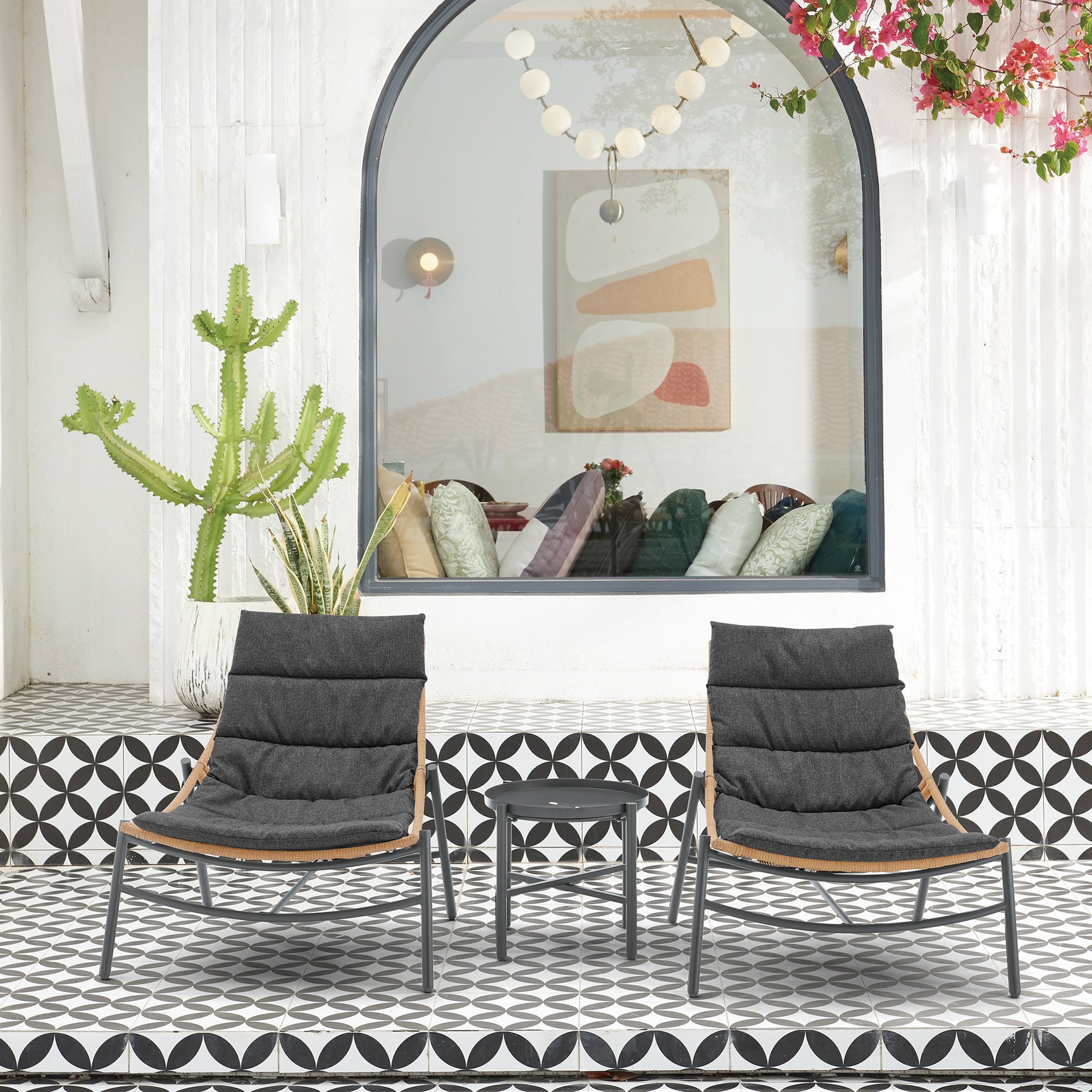 Sunset 3-Piece Patio Conversation Set in Grey - Ornate Home