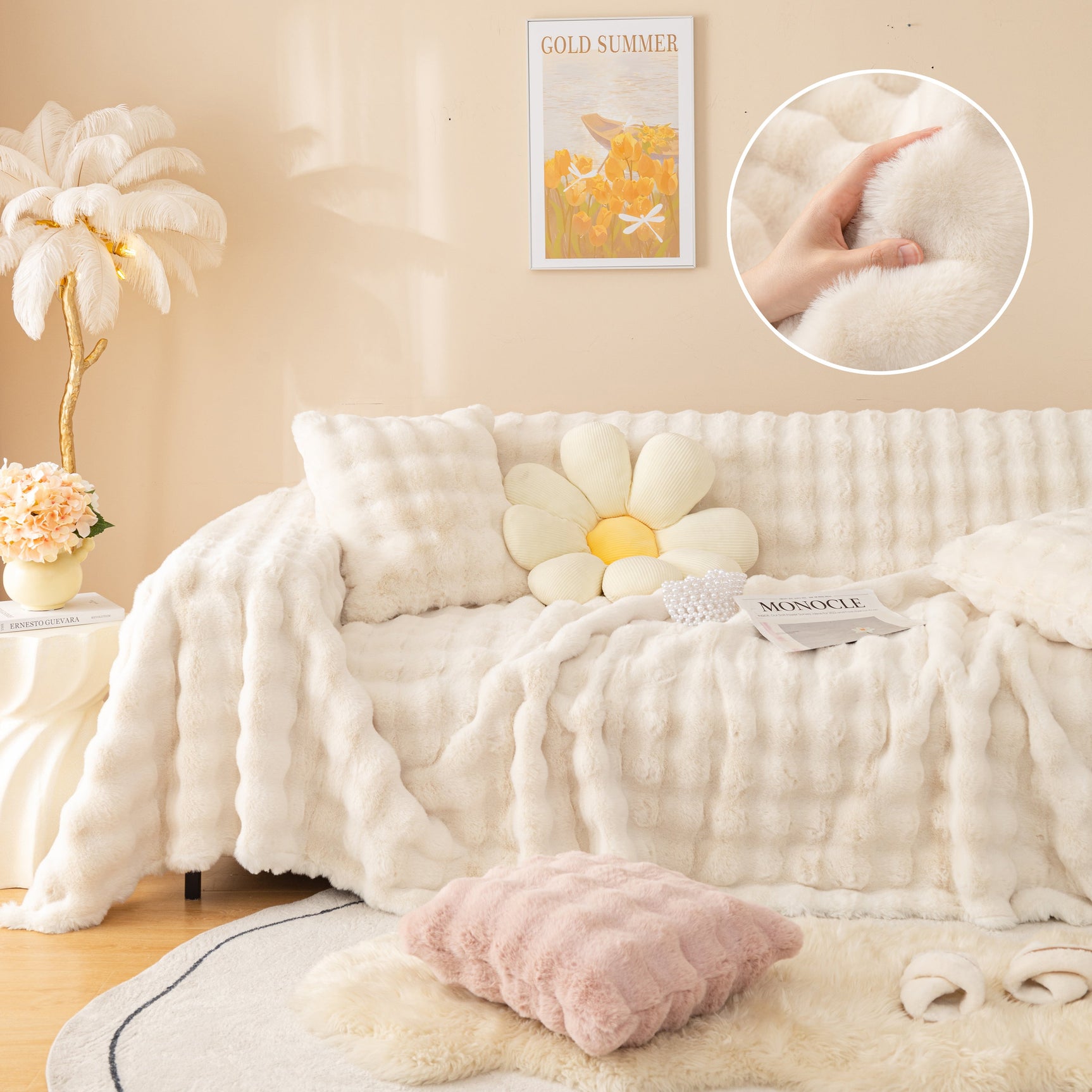 Super Soft Fluffy Faux Rabbit Fur Sofa Throw Blanket, Couch Cover Blanket for Couches Living Room Furniture Throw - Ornate Home