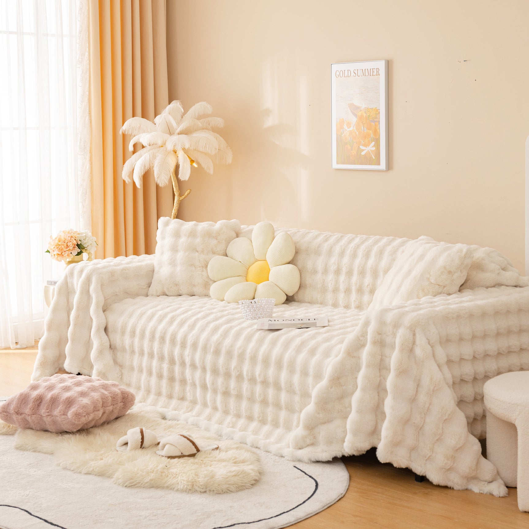 Super Soft Fluffy Faux Rabbit Fur Sofa Throw Blanket, Couch Cover Blanket for Couches Living Room Furniture Throw - Ornate Home