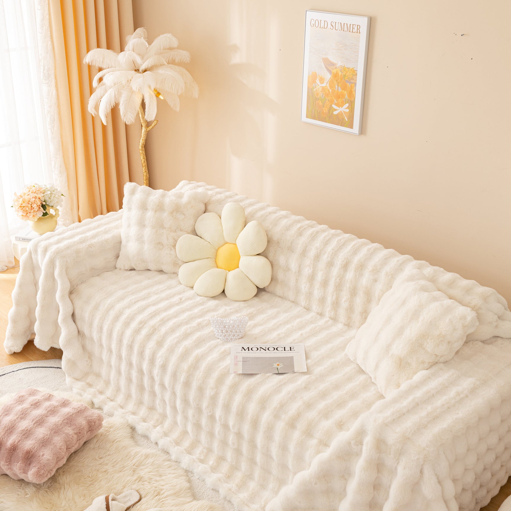 Super Soft Fluffy Faux Rabbit Fur Sofa Throw Blanket, Couch Cover Blanket for Couches Living Room Furniture Throw - Ornate Home