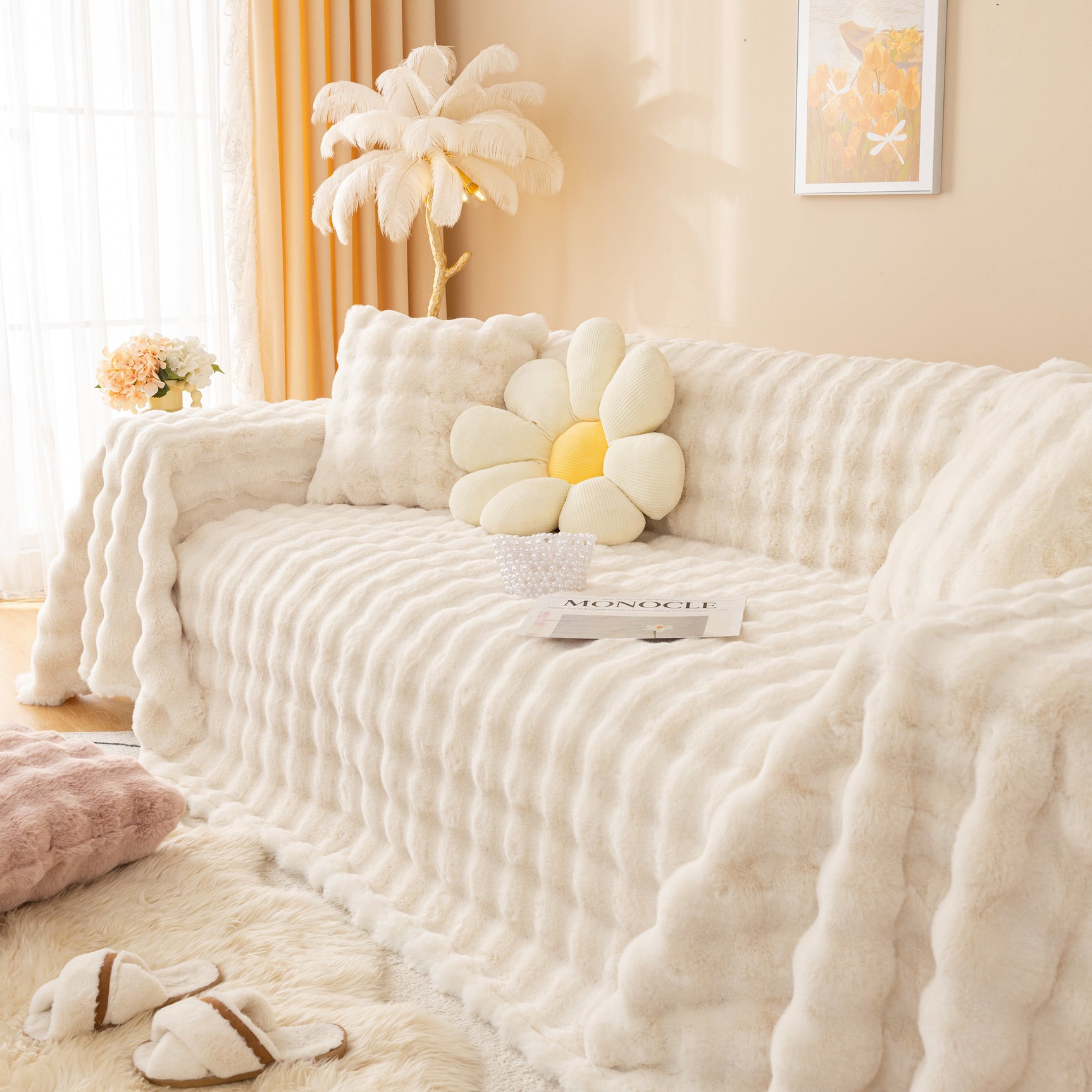 Super Soft Fluffy Faux Rabbit Fur Sofa Throw Blanket, Couch Cover Blanket for Couches Living Room Furniture Throw - Ornate Home