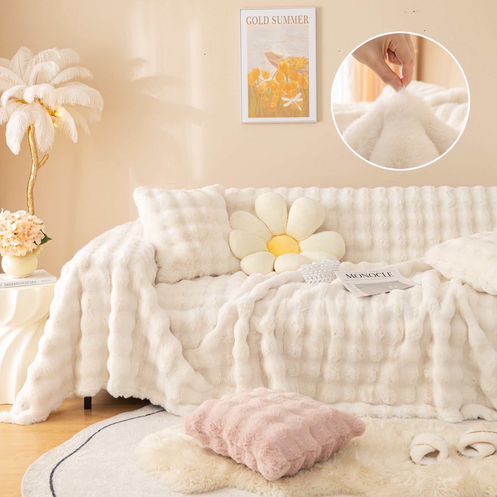 Super Soft Fluffy Faux Rabbit Fur Sofa Throw Blanket, Couch Cover Blanket for Couches Living Room Furniture Throw - Ornate Home