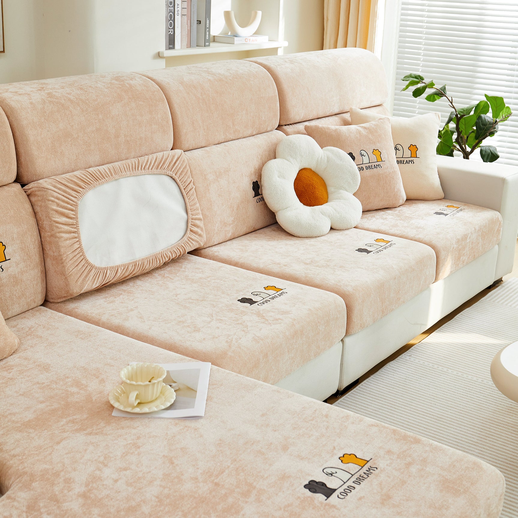 Super Stretch Seat Cushion/Couch Slipcover, Solid Couch Cushion Covers Washable Furniture Protector - Ornate Home
