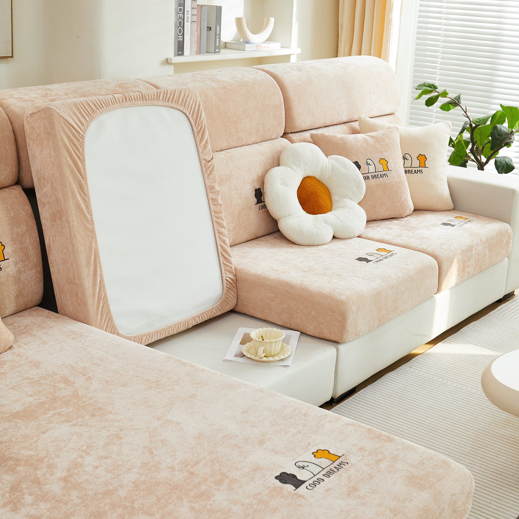 Super Stretch Seat Cushion/Couch Slipcover, Solid Couch Cushion Covers Washable Furniture Protector - Ornate Home