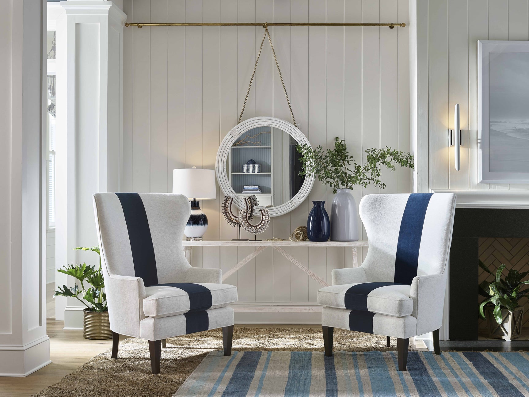 Surfside Nomad Snow/Navy Wing Chair - Ornate Home